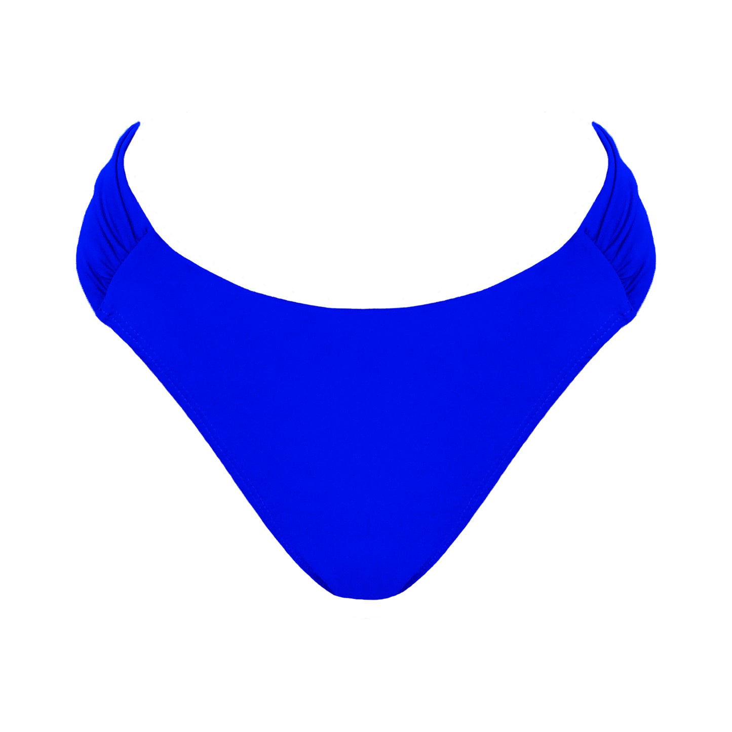 Royal Blue Mid rise bikini bottom with cheeky coverage and wide gathered sides.