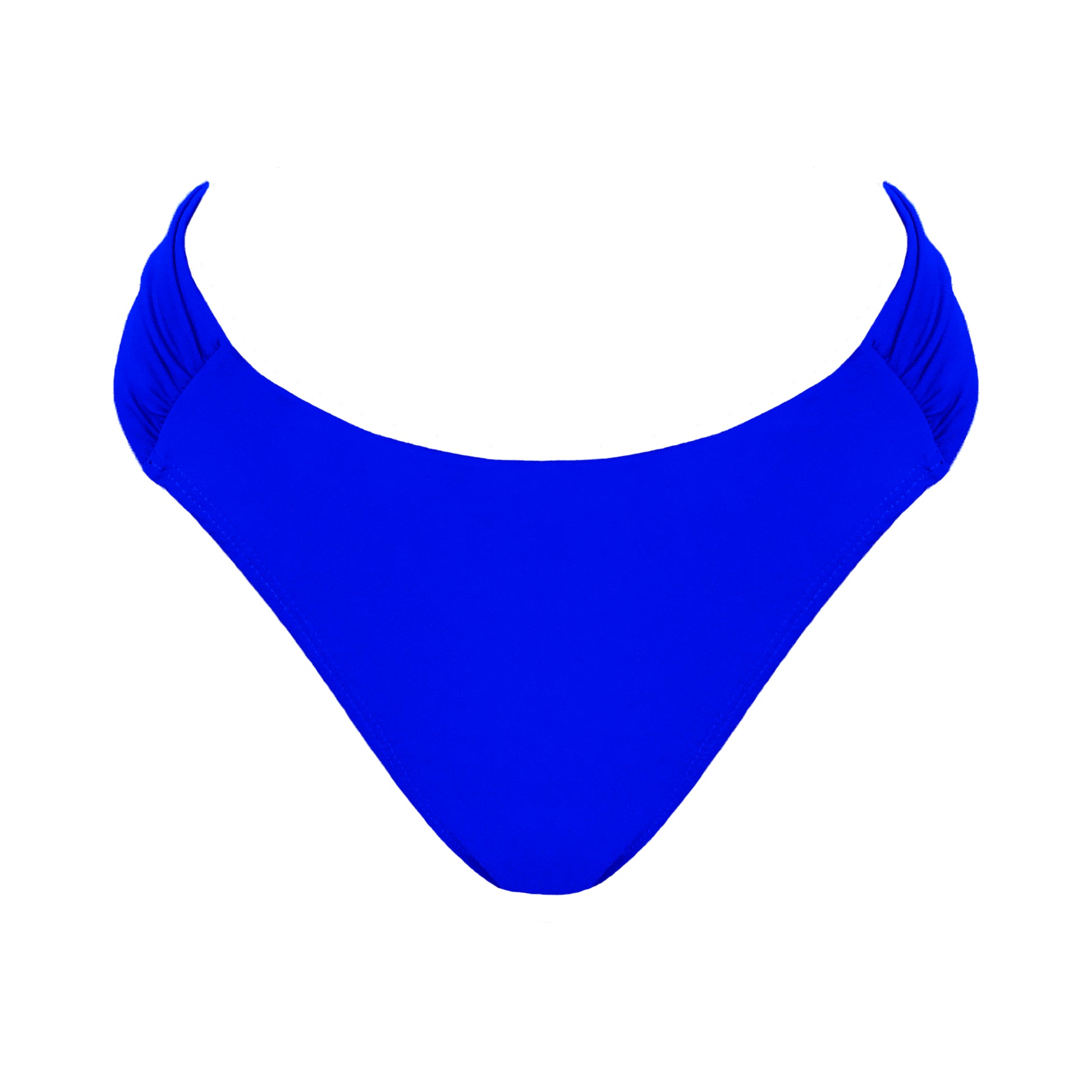 Royal Blue Mid rise bikini bottom with cheeky coverage and wide gathered sides.