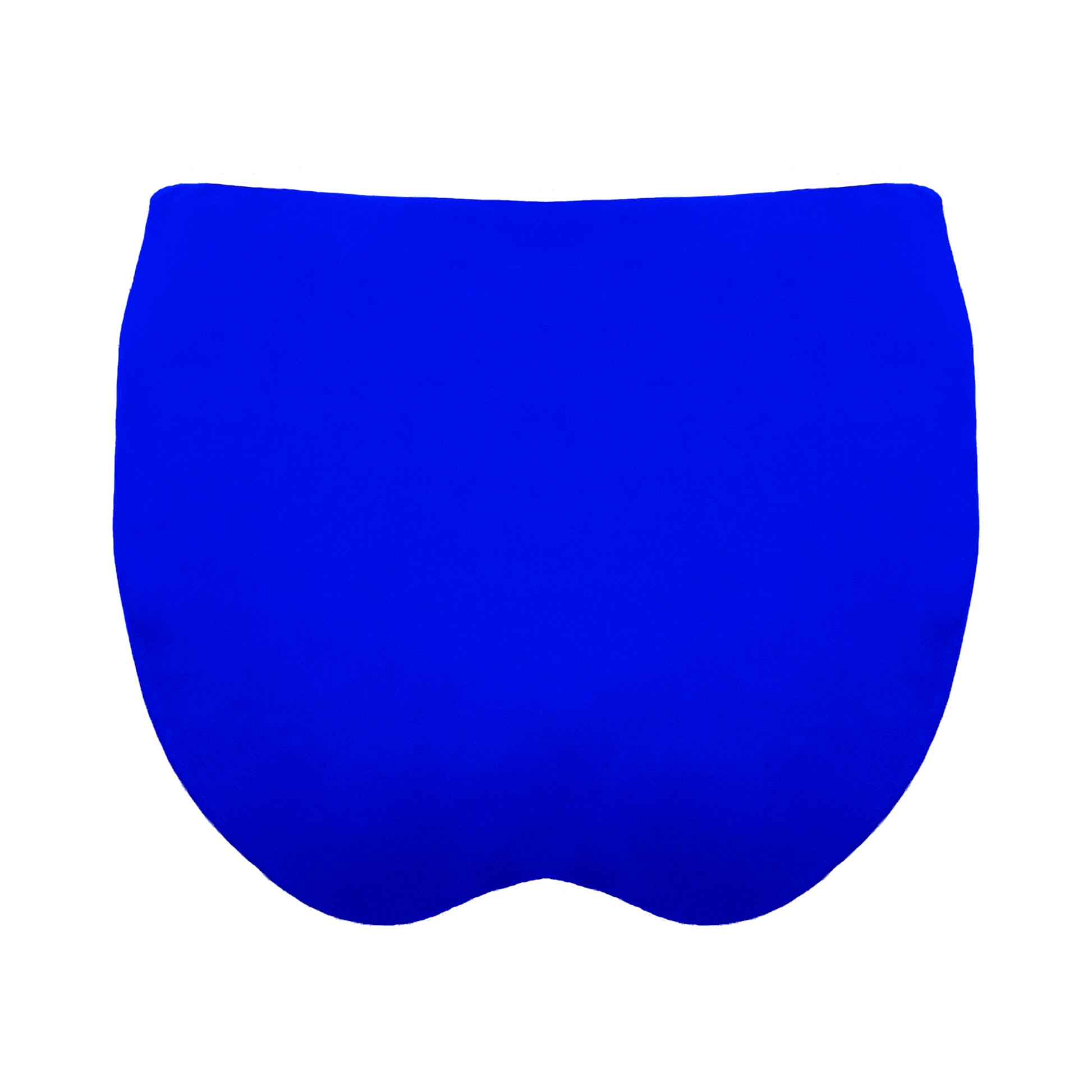 Back view of royal blue Mid rise bikini bottom with cheeky coverage and wide gathered sides.