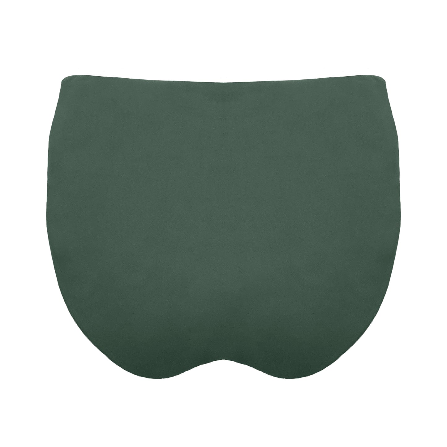 Back view of sage green Mid rise bikini bottom with cheeky coverage and wide gathered sides.