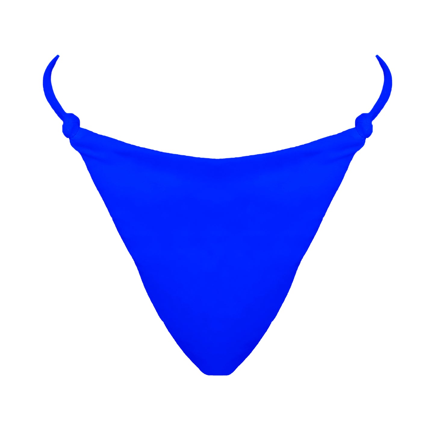 Royal blue Skinny side strap mid rise bikini bottom with tie knot details, high cut sides and cheeky coverage.