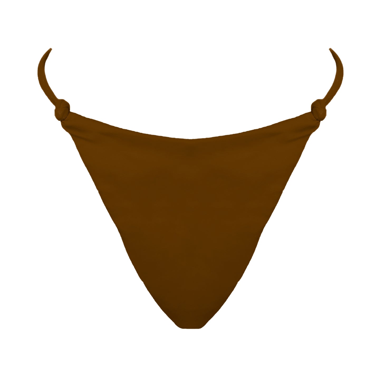 Clay Skinny side strap mid rise bikini bottom with tie knot details, high cut sides and cheeky coverage.