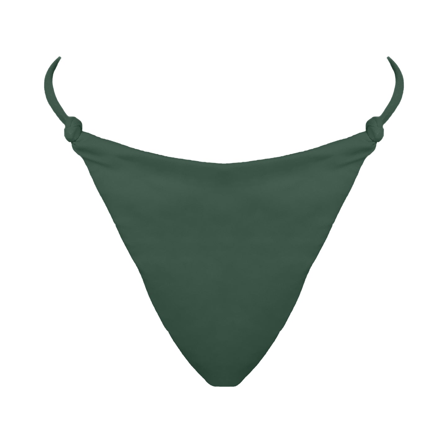 Sage green Skinny side strap mid rise bikini bottom with tie knot details, high cut sides and cheeky coverage.