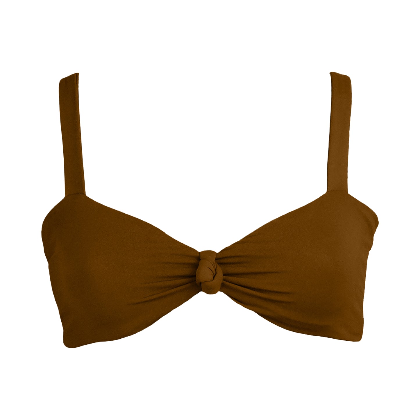 Clay Bralette style bikini top plunging knot v-neckline and adjustable tie back straps.