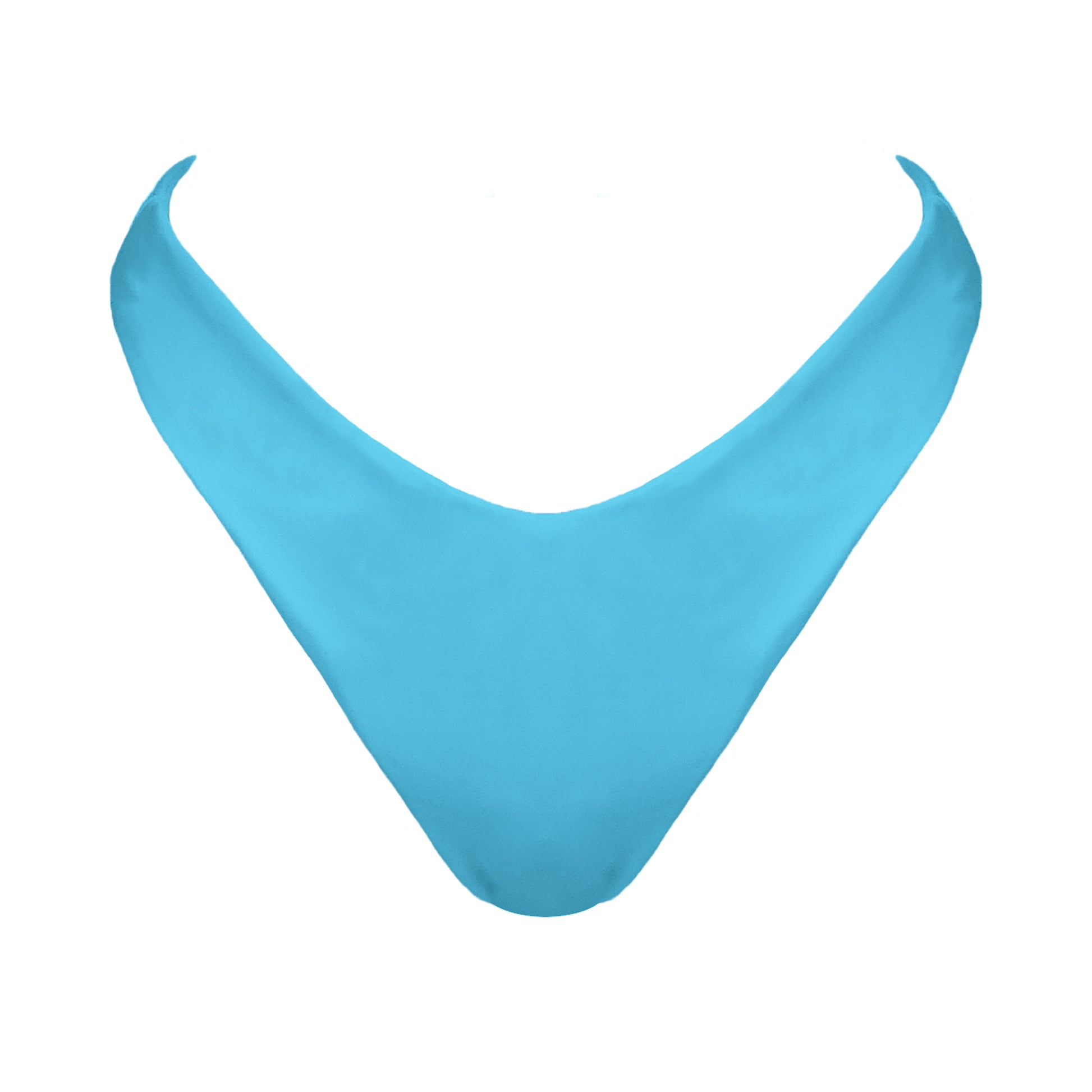Acqua blue V-front mid rise bikini bottom with high cut sides and cheeky coverage.