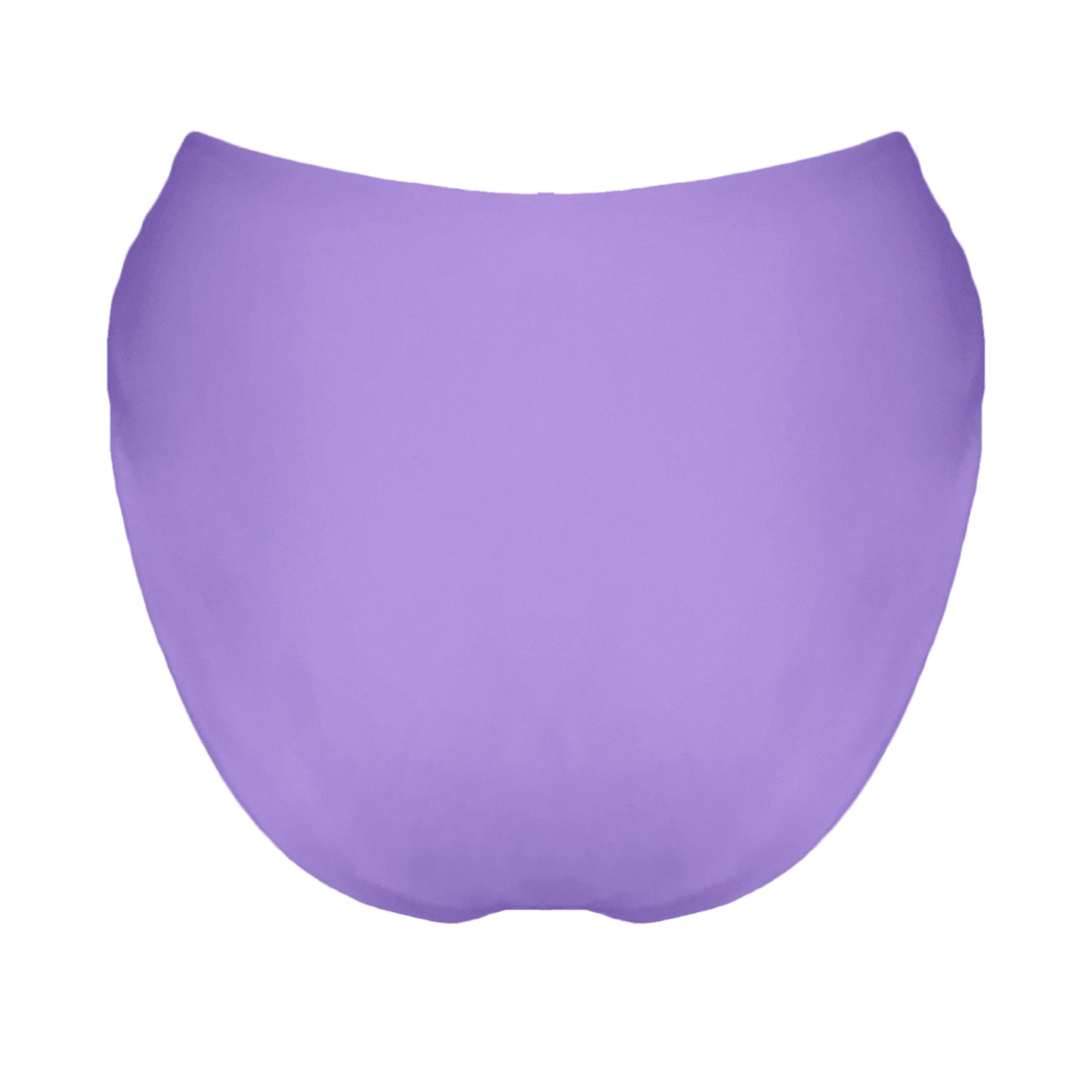 Back view of pastel purple V-front mid rise bikini bottom with high cut sides and cheeky coverage.