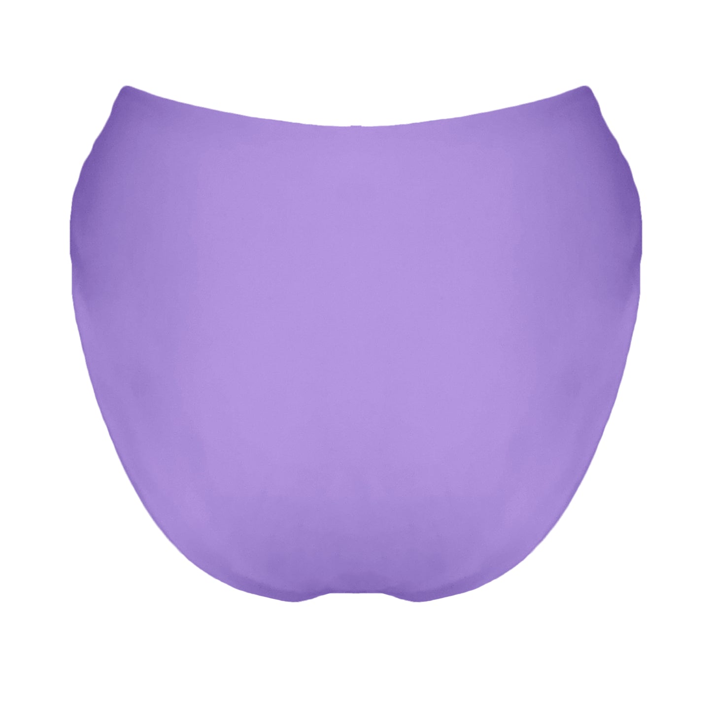 Back view of pastel purple V-front mid rise bikini bottom with high cut sides and cheeky coverage.