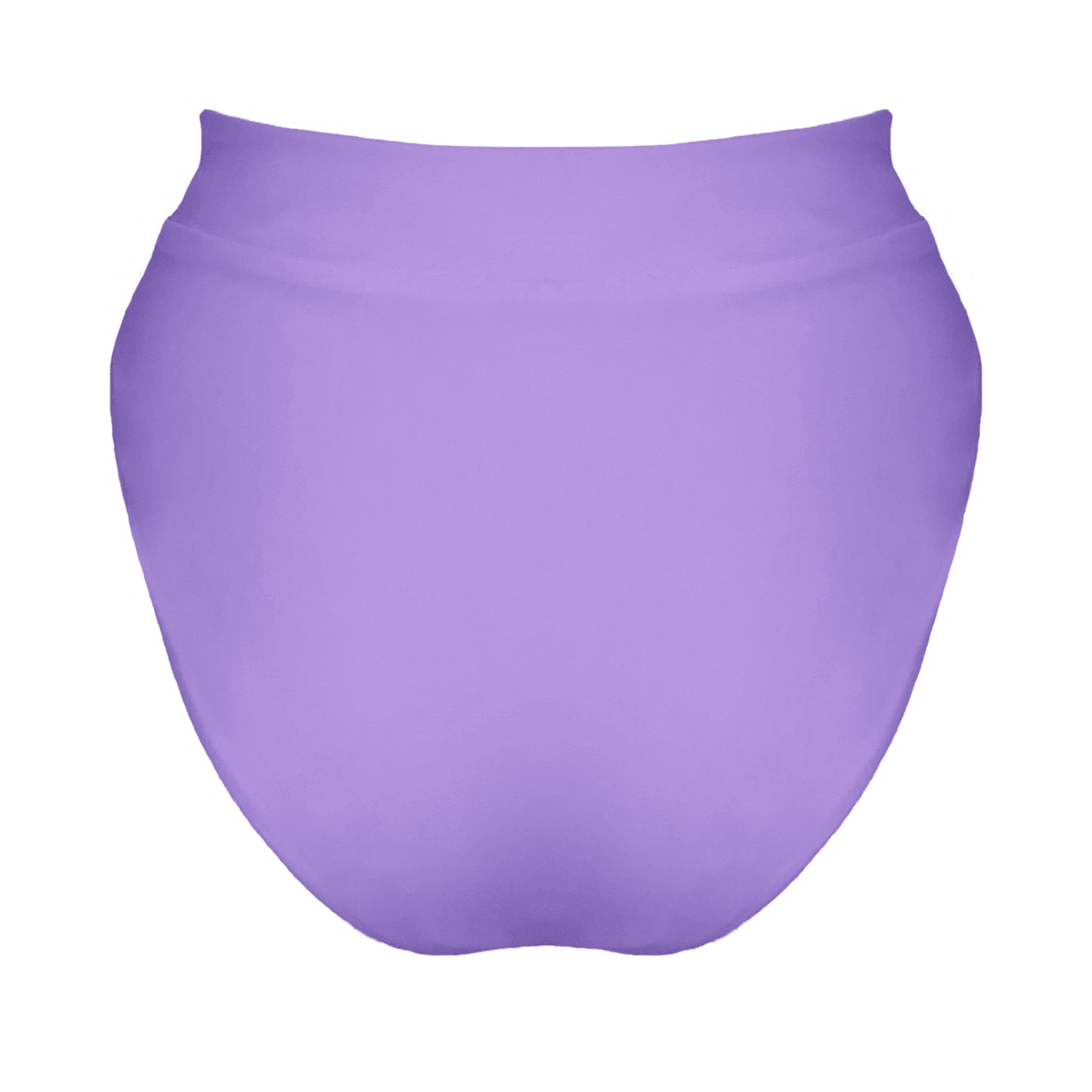 Back view of lavender purple banded high waist full coverage bikini bottom.