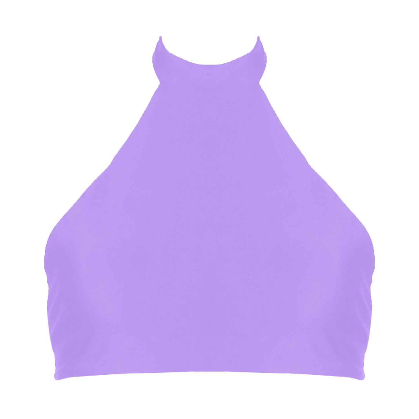 Lavender purple sport inspired halter neck bikini top with adjustable tie back straps.