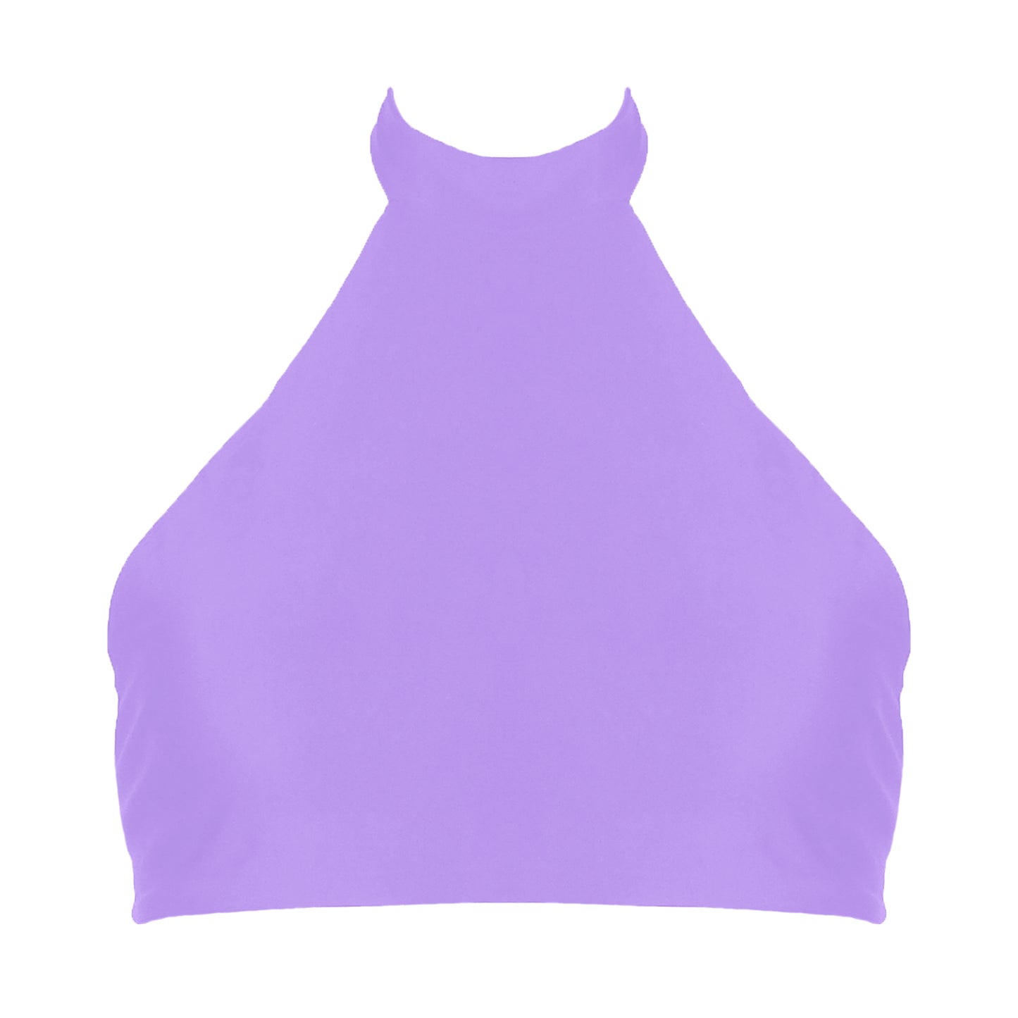 Lavender purple sport inspired halter neck bikini top with adjustable tie back straps.