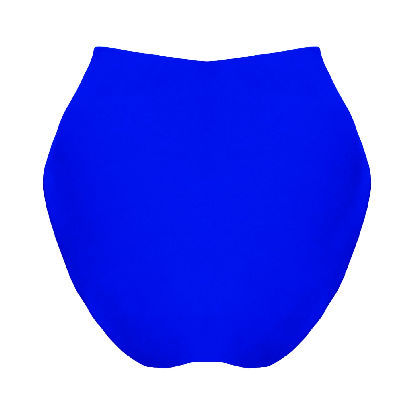 Back view of royal blue v-front high rise bikini bottom with a cross front waist brand to accentuate curves, high cut legs and full coverage.