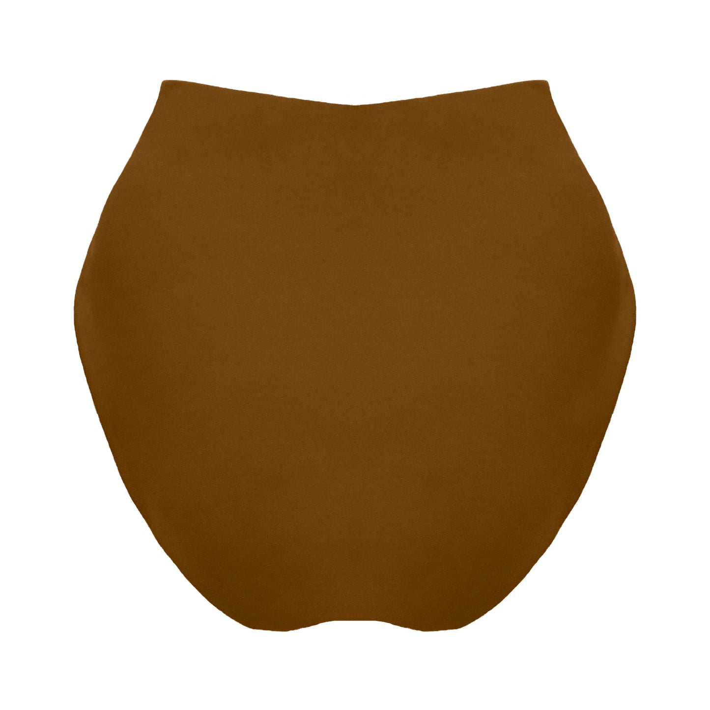 Back view of clay v-front high rise bikini bottom with a cross front waist brand to accentuate curves, high cut legs and full coverage.