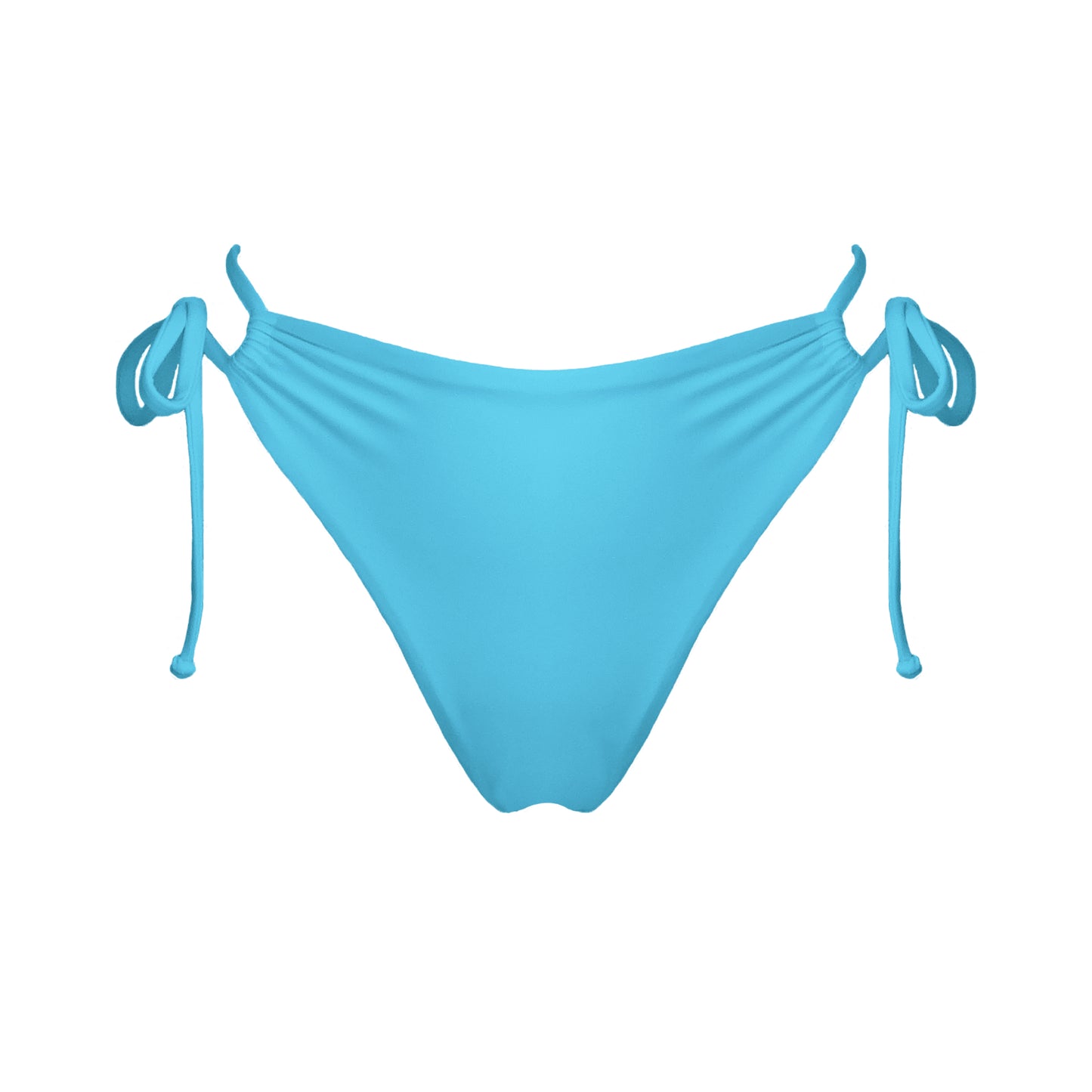 Acqua blue strappy mid-rise bikini bottoms with high cut legs and cheeky coverage.