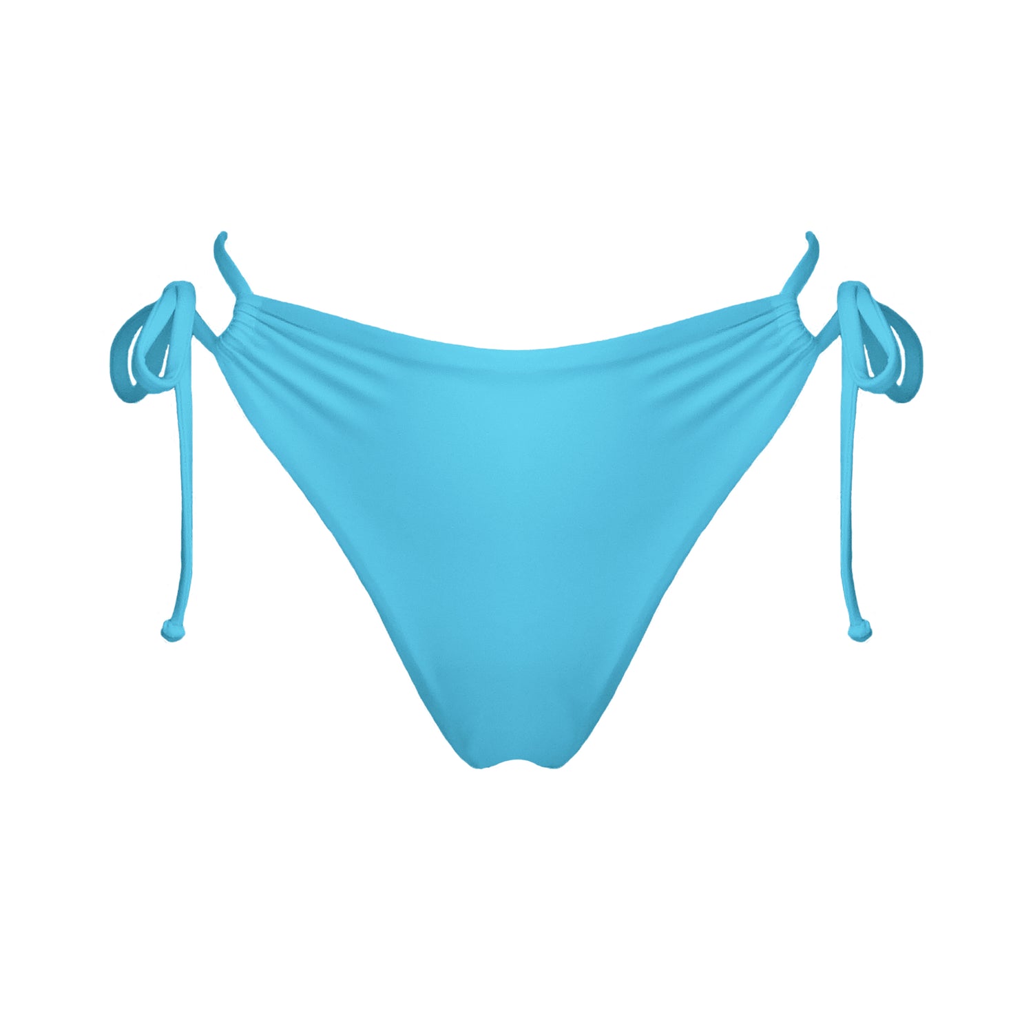 Acqua blue strappy mid-rise bikini bottoms with high cut legs and cheeky coverage.