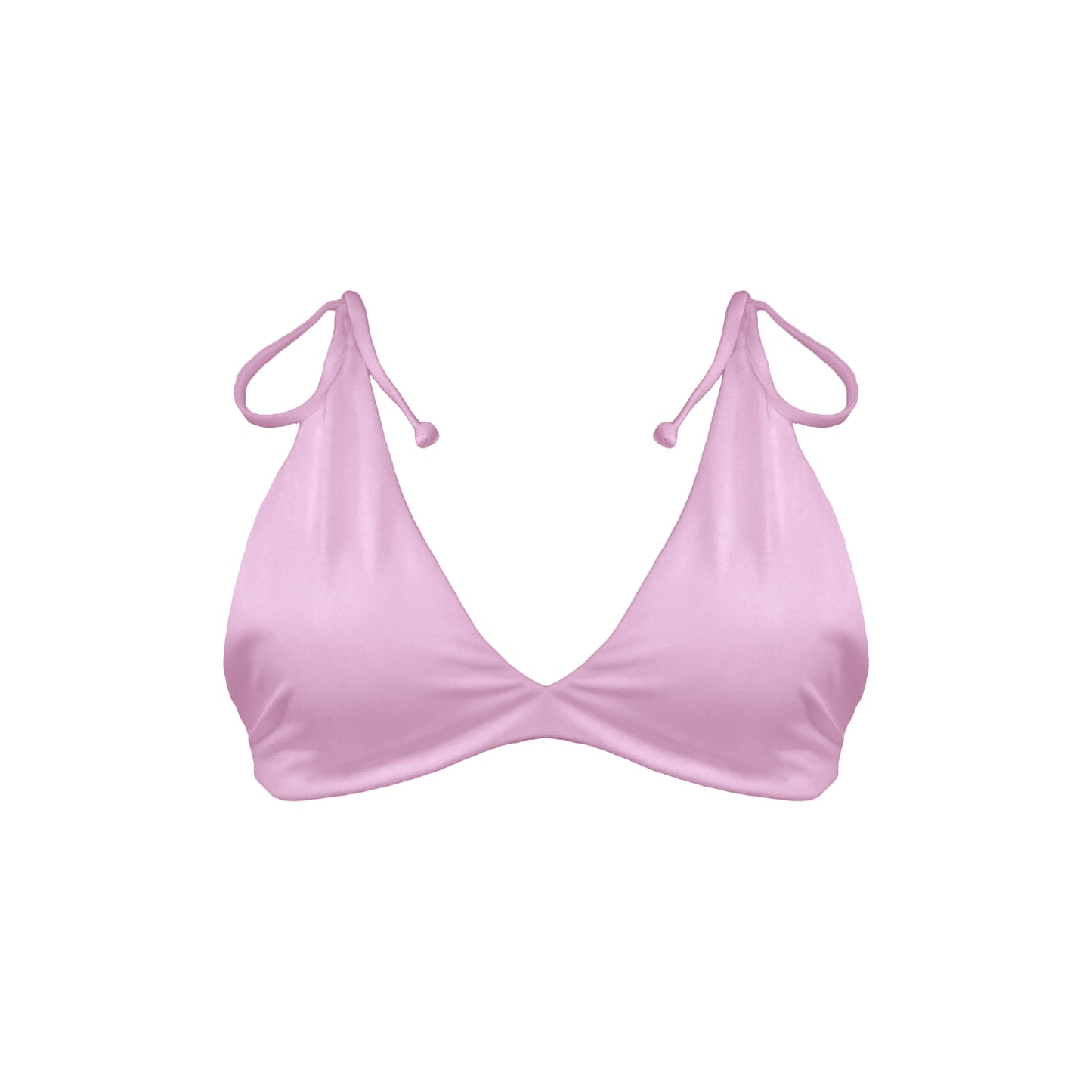 Pastel pink Capri bralette style bikini top with adjustable tie shoulder straps.