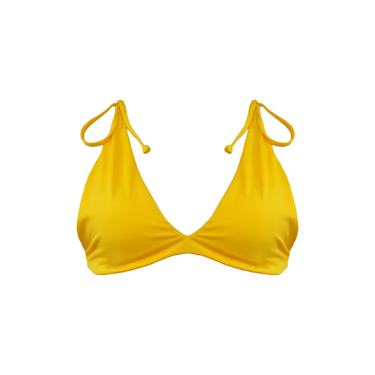 Light bright orange Capri bralette style bikini top with adjustable tie shoulder straps.