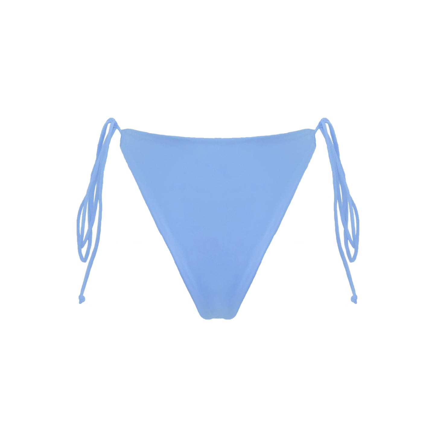 Back view of periwinkle blue Ravello bikini bottom with adjustable side tie straps and cheeky bum coverage.