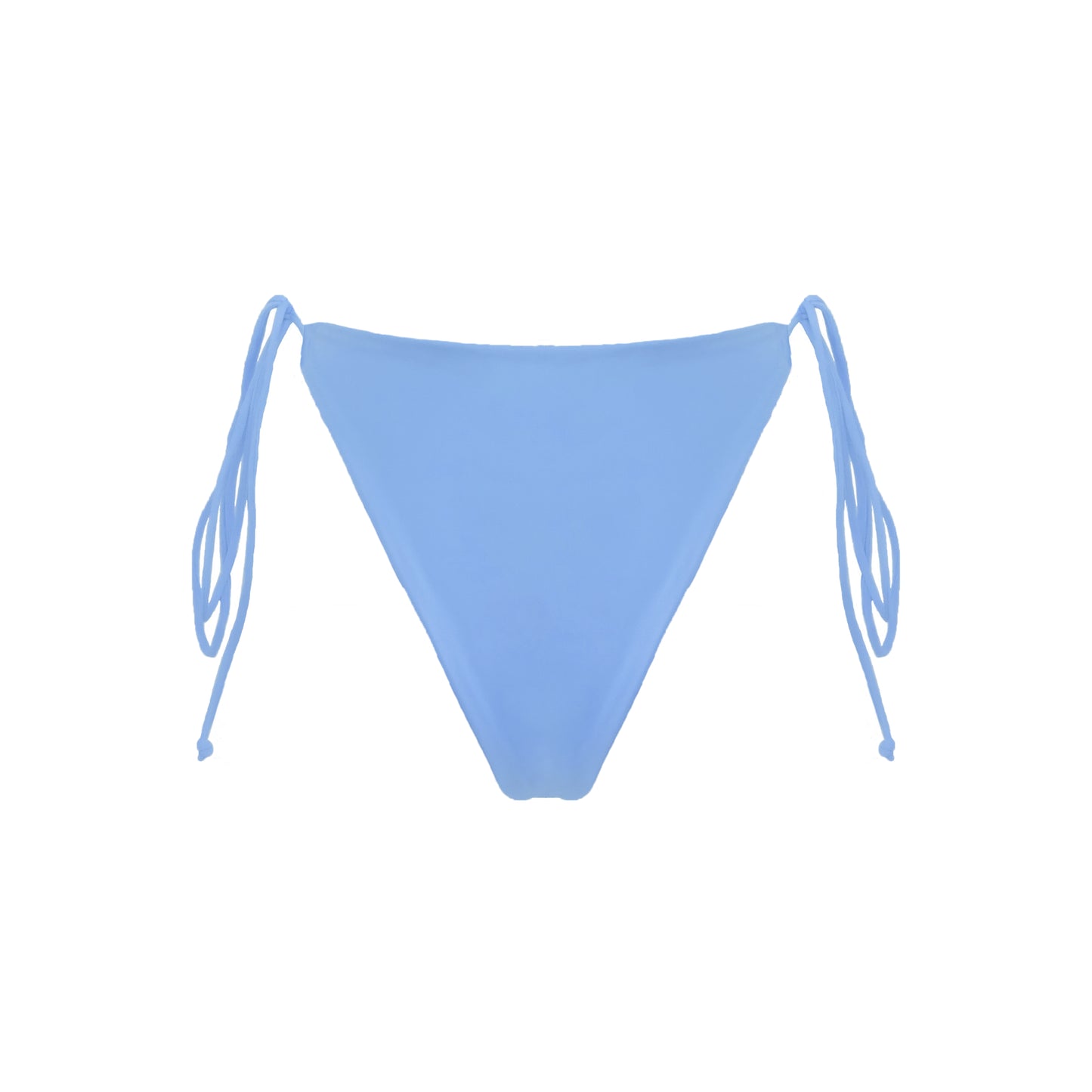 Back view of periwinkle blue Ravello bikini bottom with adjustable side tie straps and cheeky bum coverage.