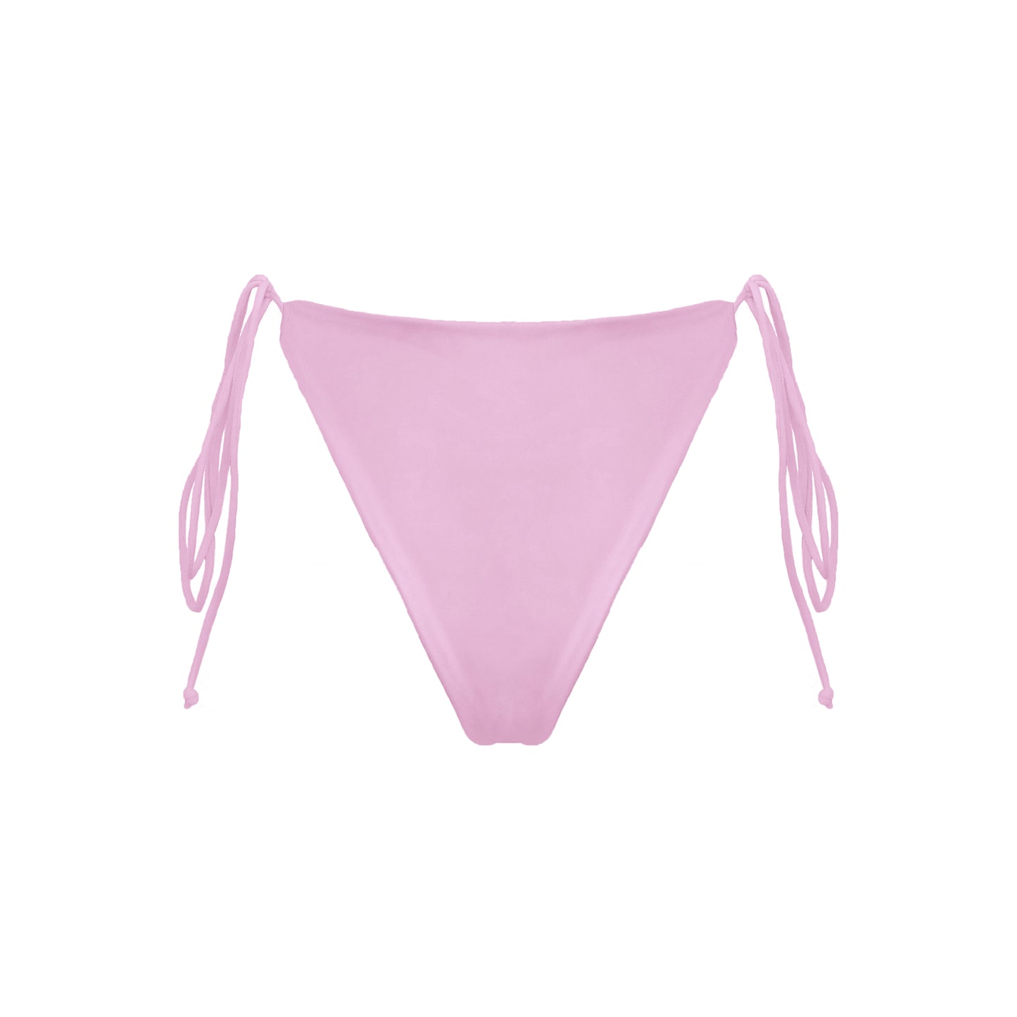 Back view pastel pink Ravello bikini bottom with adjustable side tie straps and cheeky bum coverage.