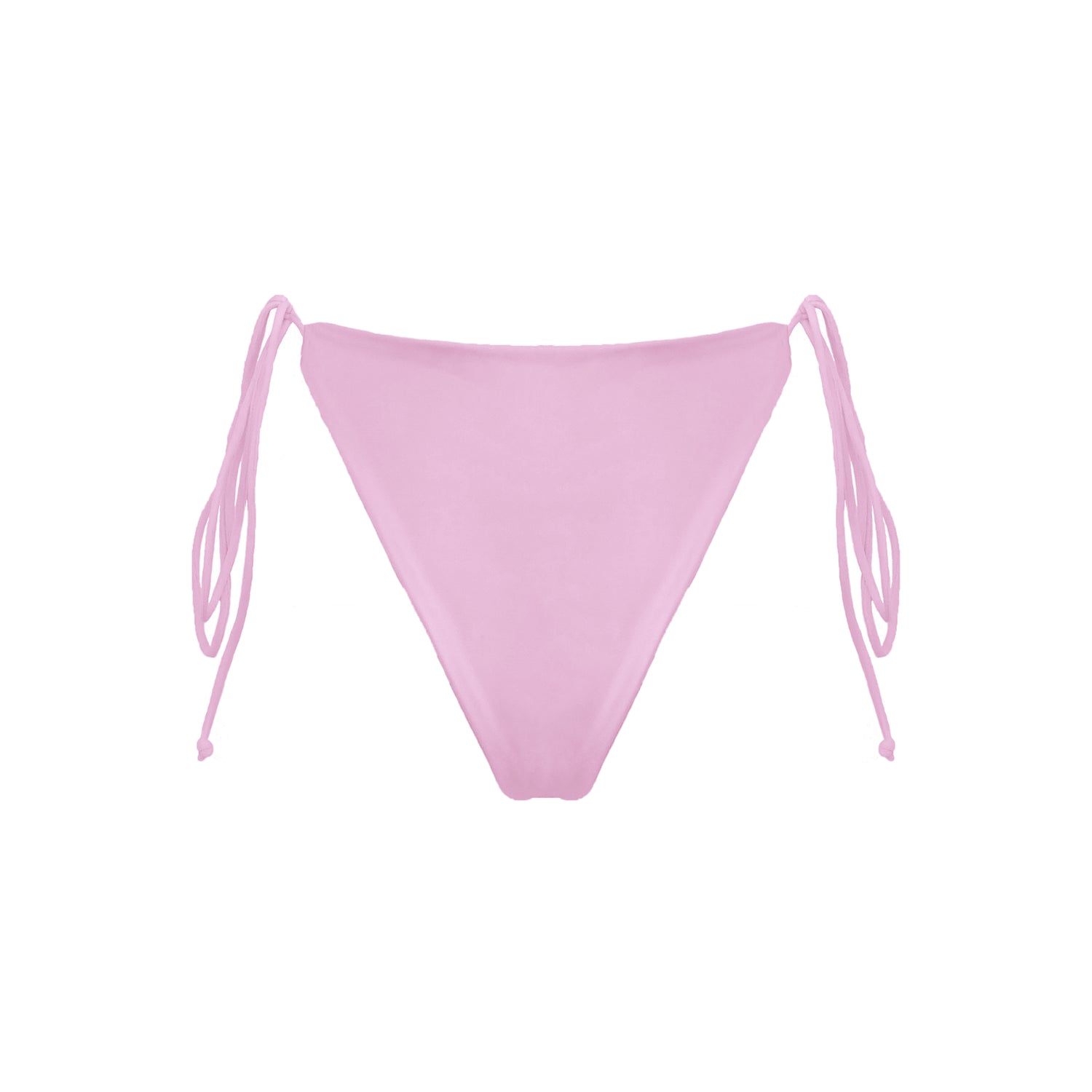 Back view pastel pink Ravello bikini bottom with adjustable side tie straps and cheeky bum coverage.