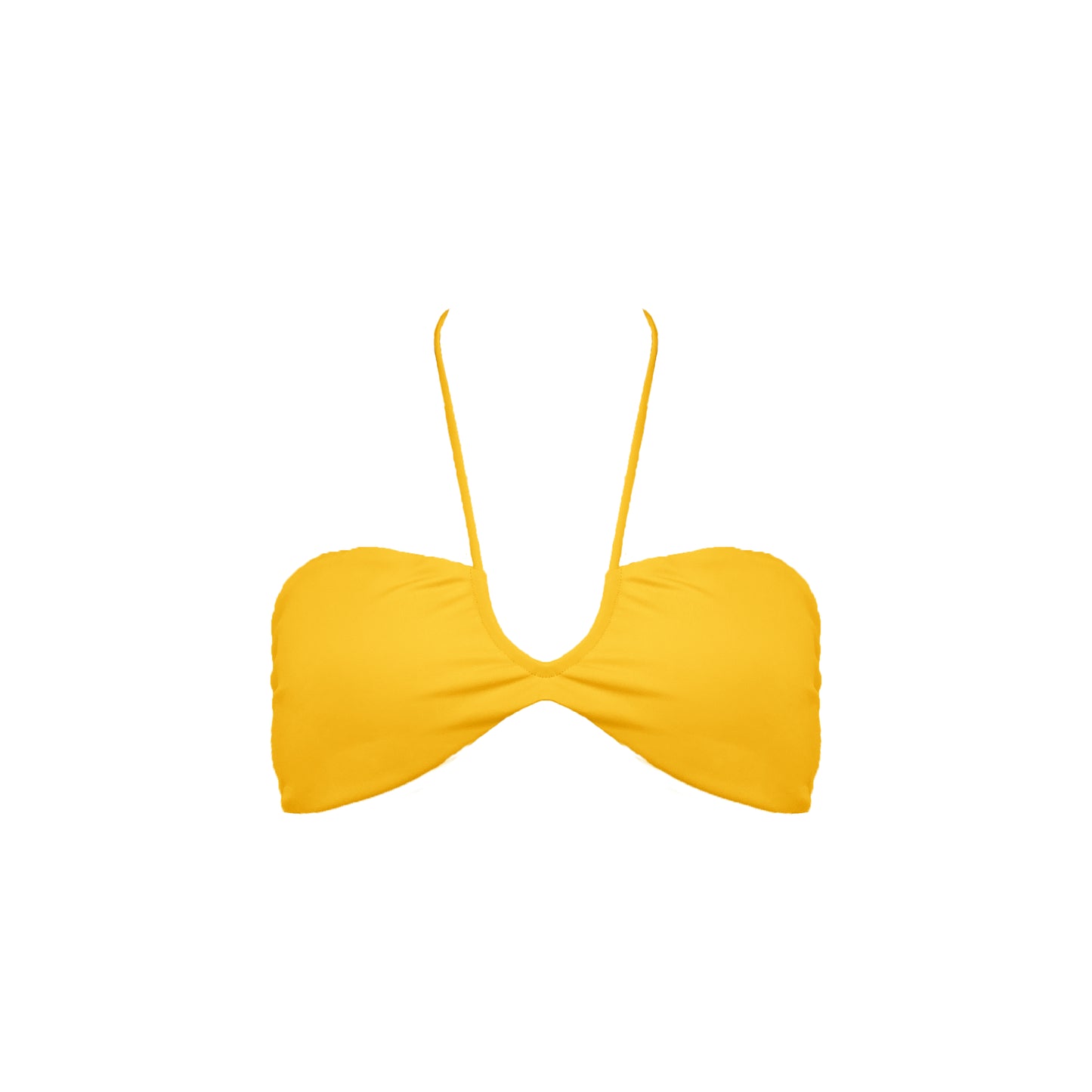 Light bright orange strapless bikini top with front halter strap and adjustable tie back.