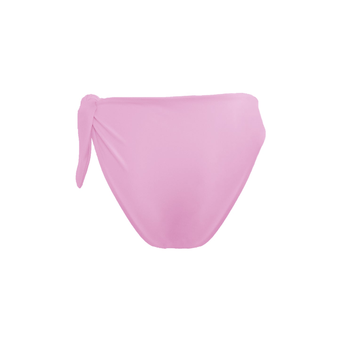 Back view of pastel Pink Capri bikini bottom with asymmetric adjustable side tie and cheeky bum coverage.