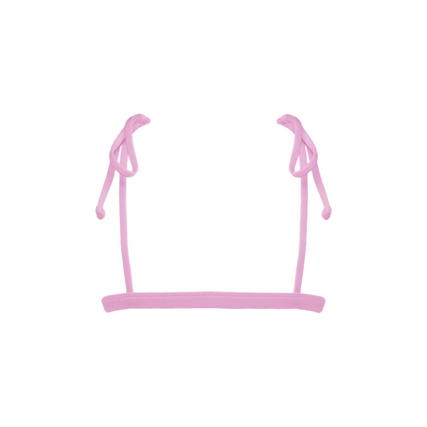 Back view of pastel pink Capri bralette style bikini top with adjustable tie shoulder straps.
