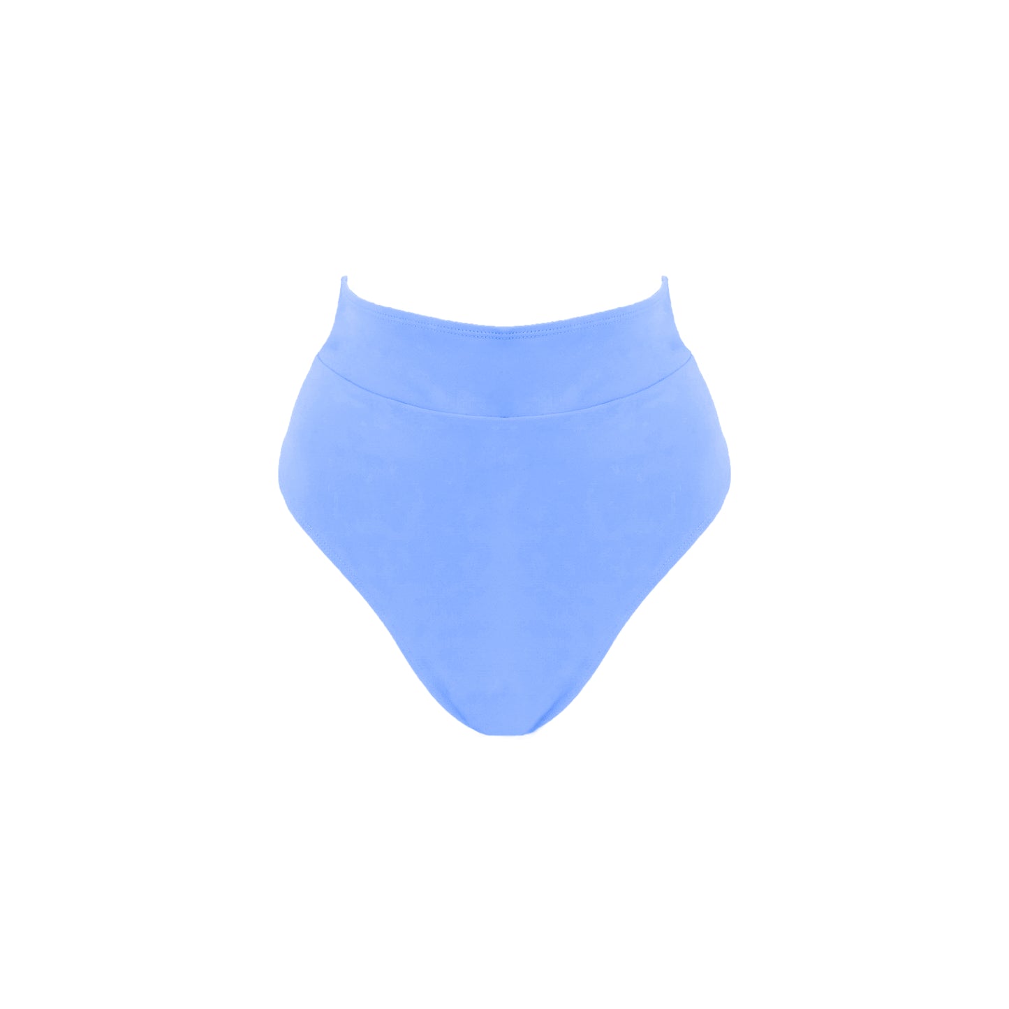Periwinkle blue ultra high waist bikini bottom with banded waist, high cut legs and full bum coverage.