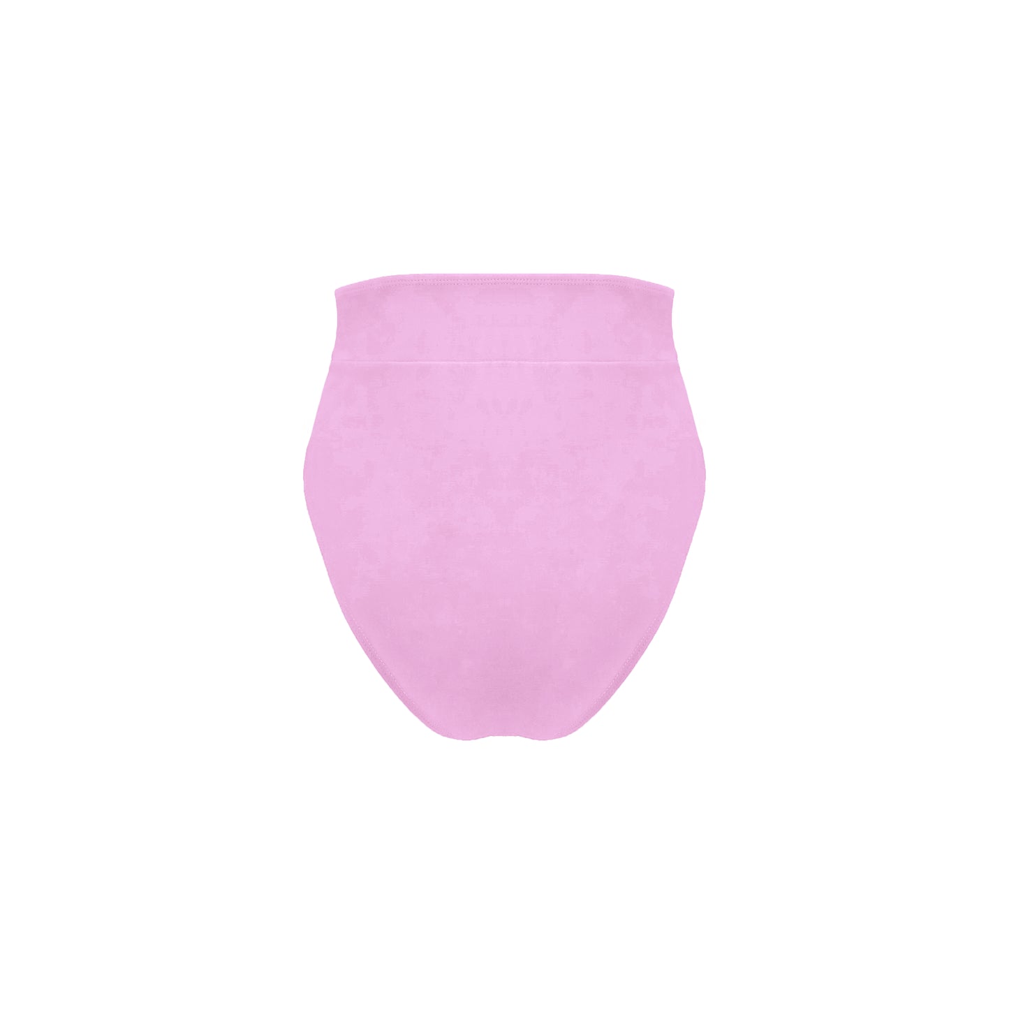 Back view of pastel pink ultra high waist bikini bottom with banded waist, high cut legs and full bum coverage.