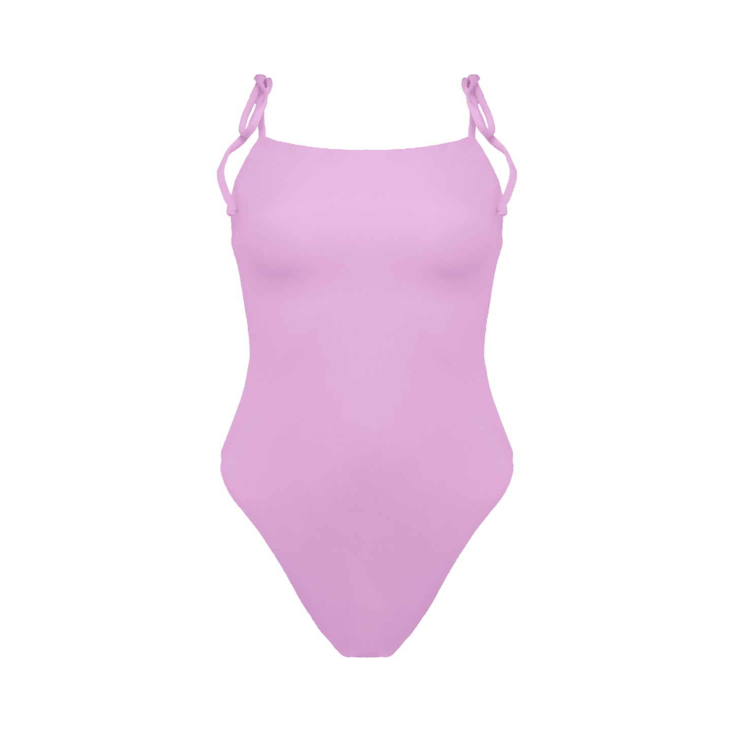 Pastel pink straight neck Tuscany one piece swimsuit with adjustable tie shoulder straps and full bum coverage