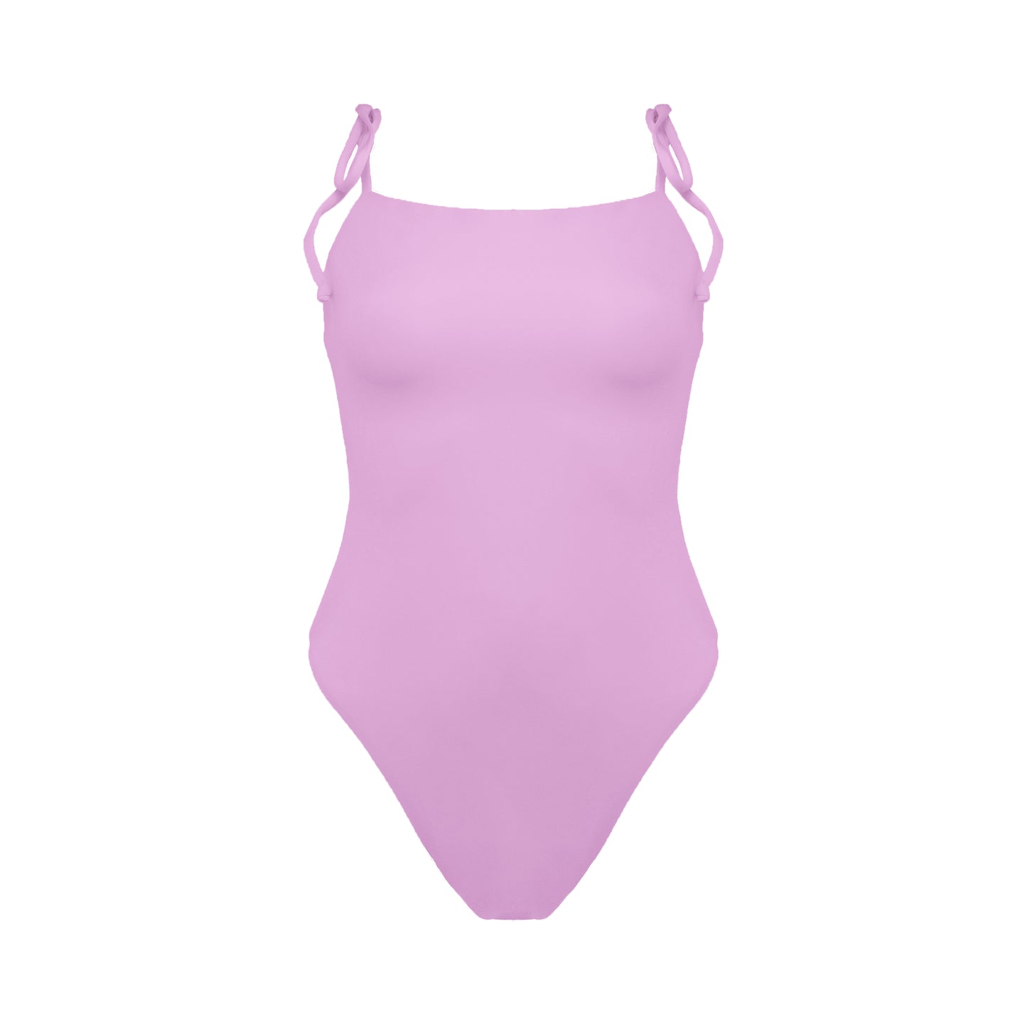 Pastel pink straight neck Tuscany one piece swimsuit with adjustable tie shoulder straps and full bum coverage