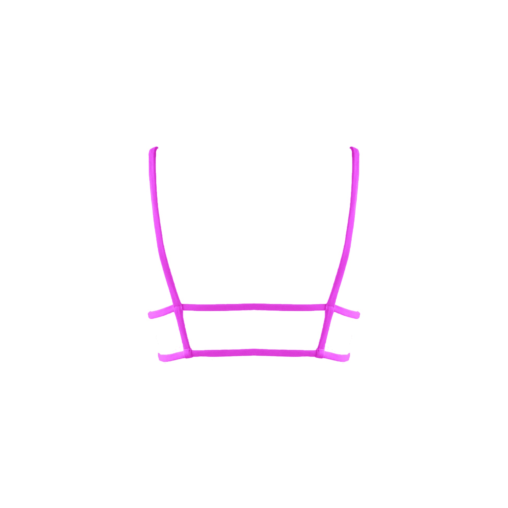 Back view of barbie pink Bralette style bikini top with strappy back details.