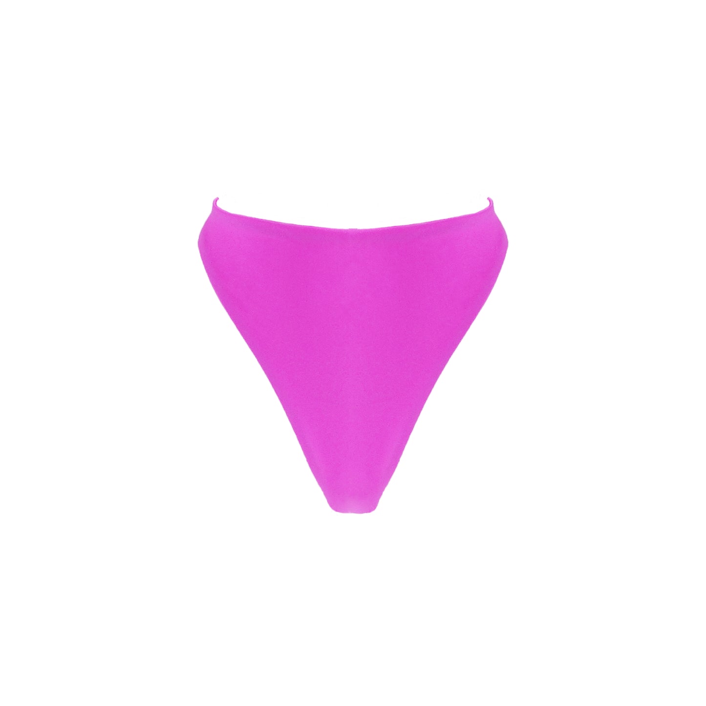 Bright pink high waist thong bikini bottom with high cut legs.