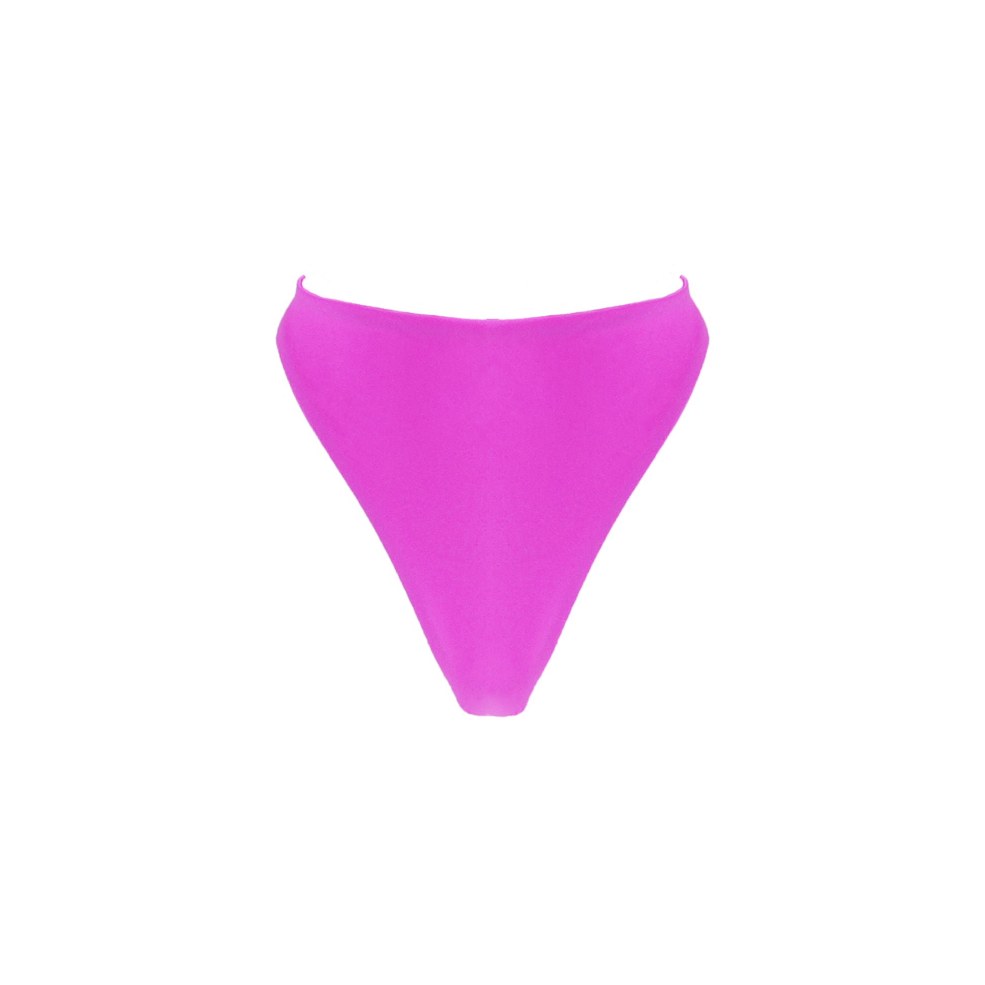 Bright pink high waist thong bikini bottom with high cut legs.