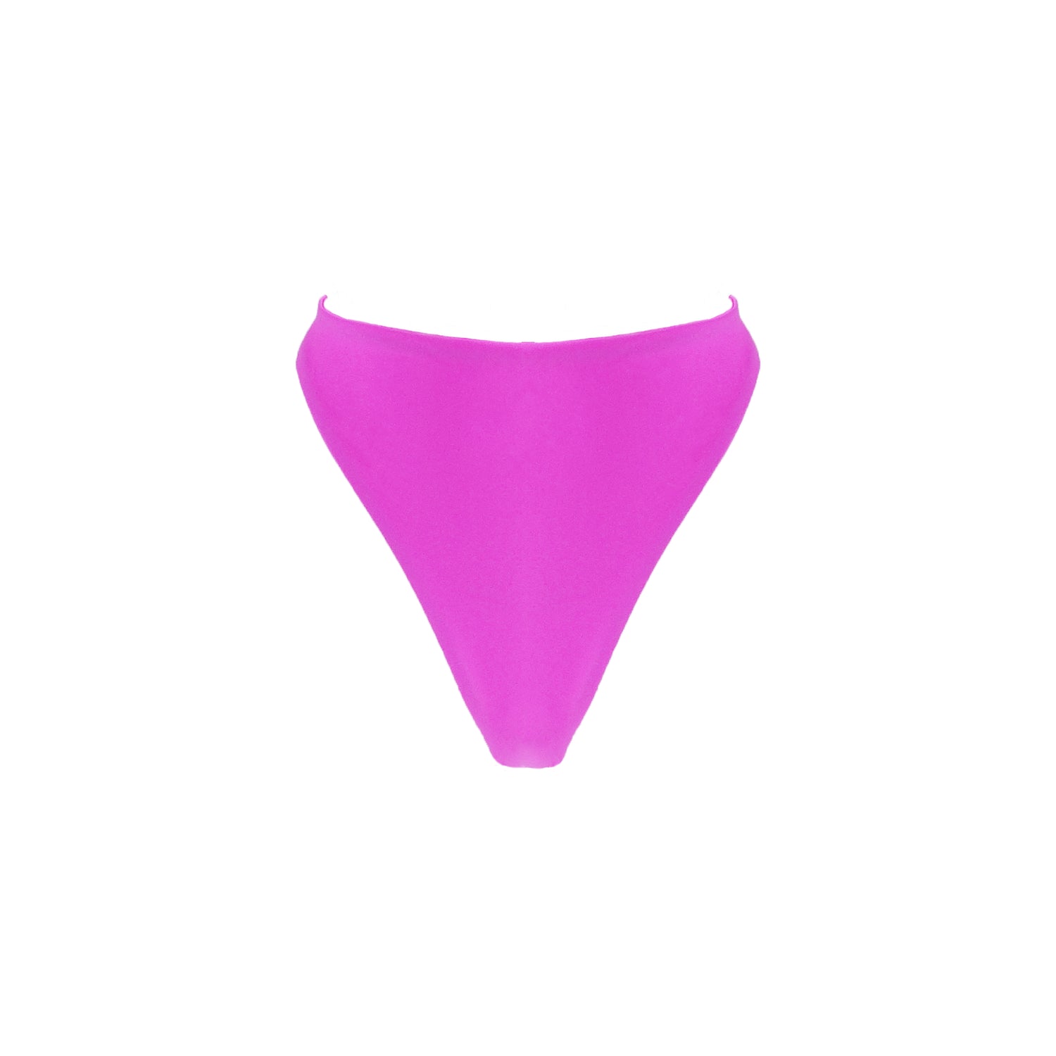 Bright pink high waist thong bikini bottom with high cut legs.