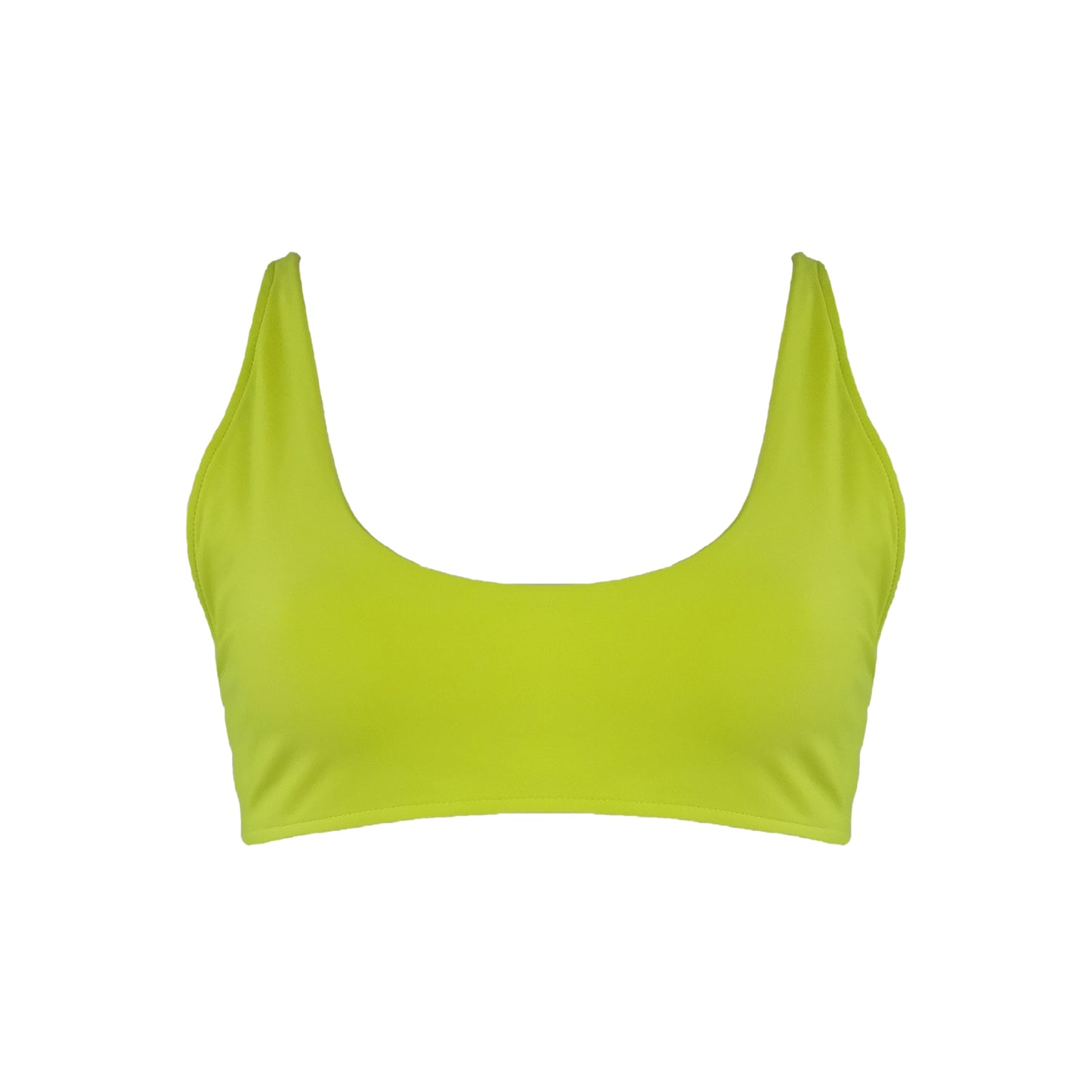 Neon yellow Scoop neck bralette style bikini top.