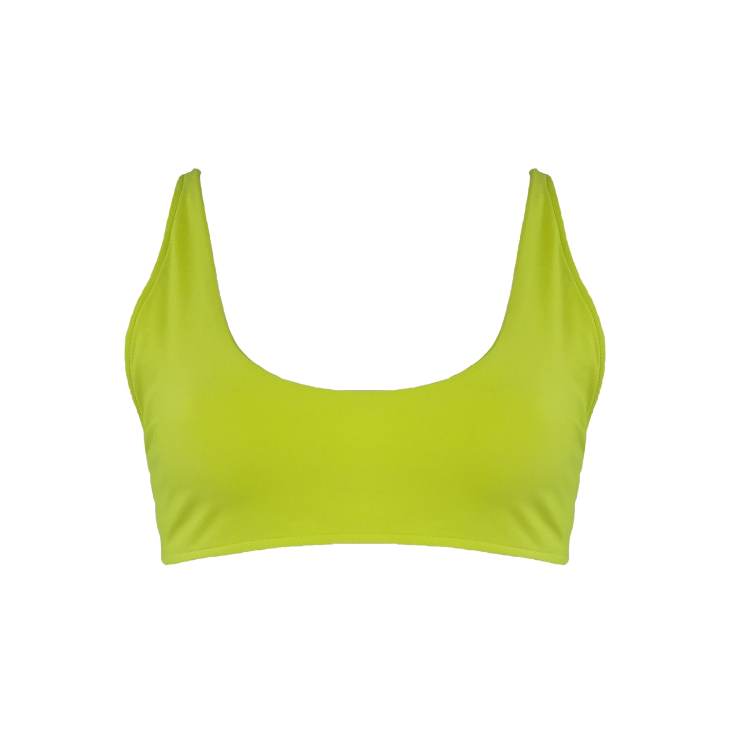 Neon yellow Scoop neck bralette style bikini top.