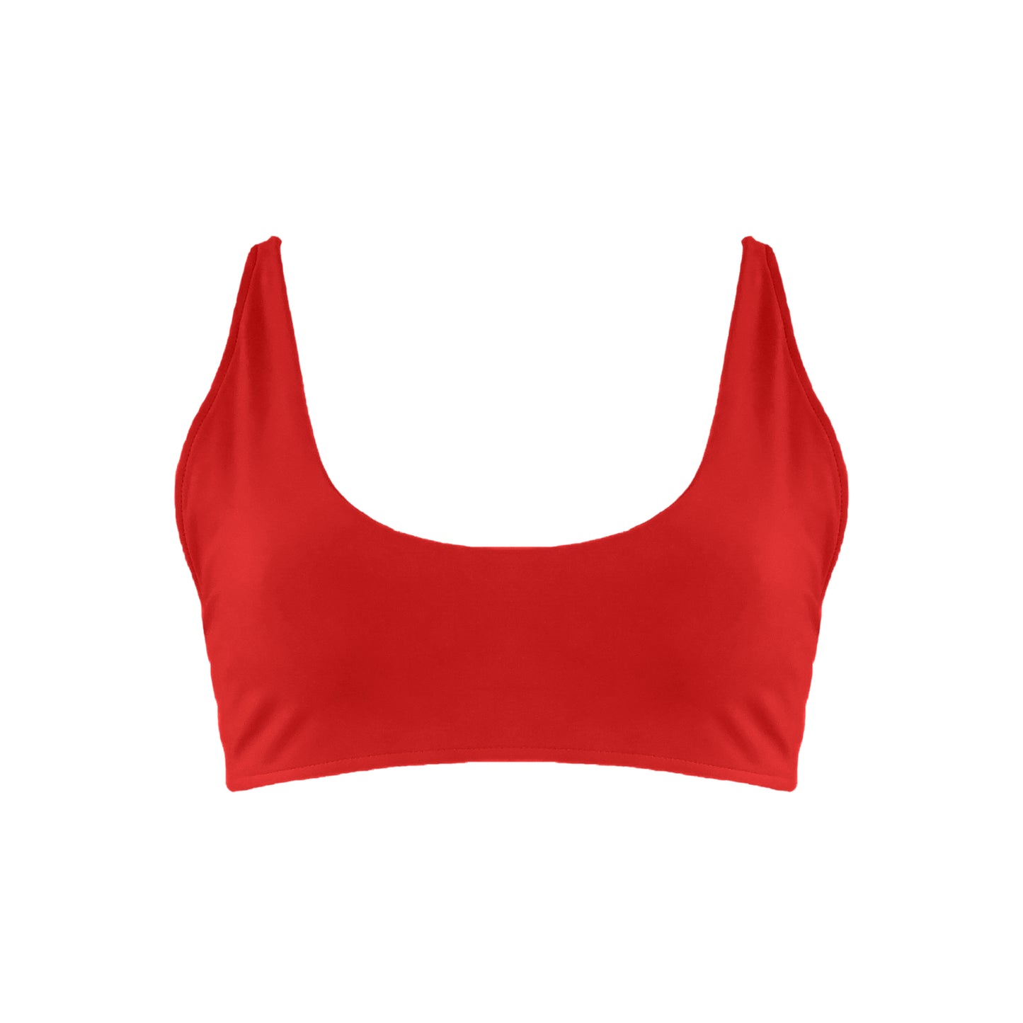 Red Scoop neck bralette style bikini top.