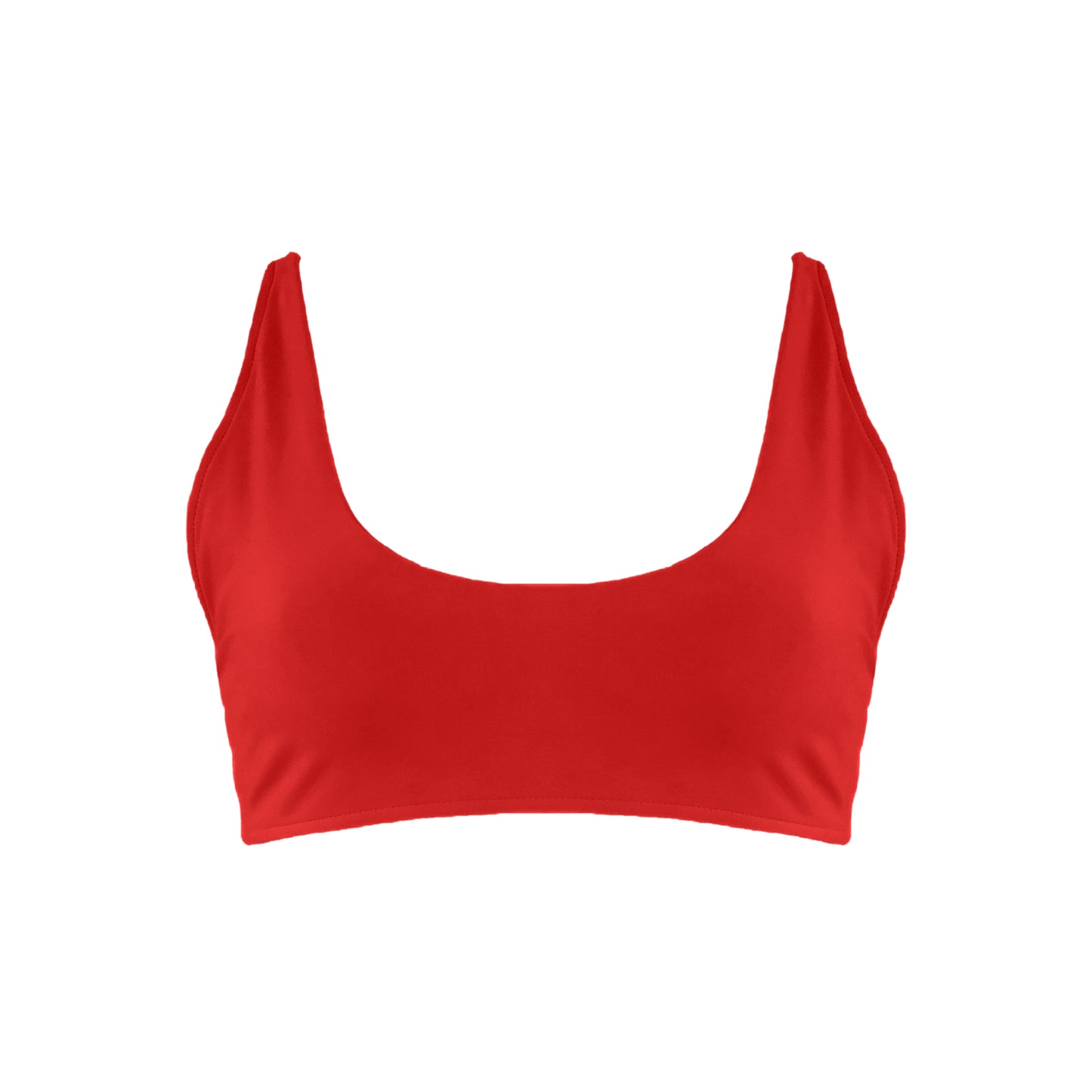 Red Scoop neck bralette style bikini top.