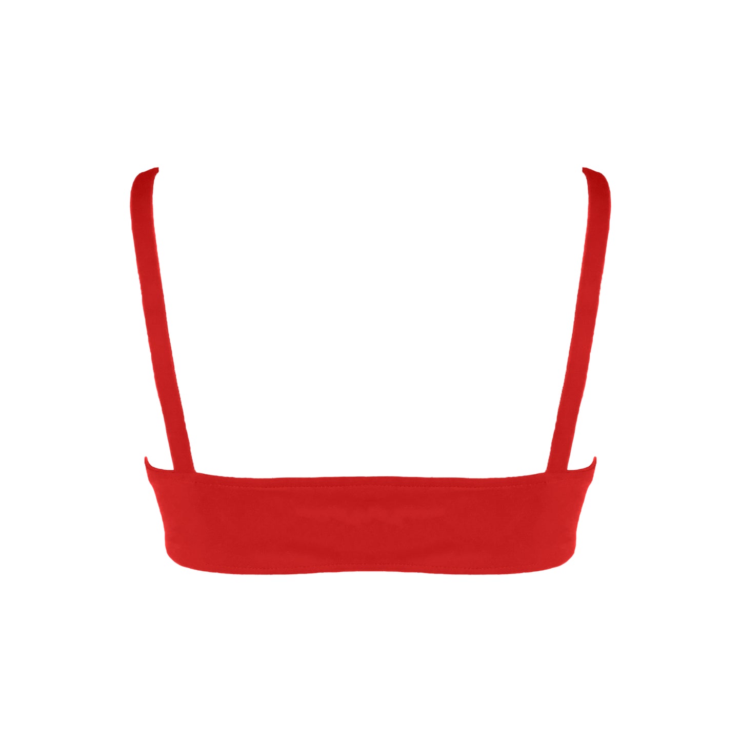 Back view of red Scoop neck bralette style bikini top.
