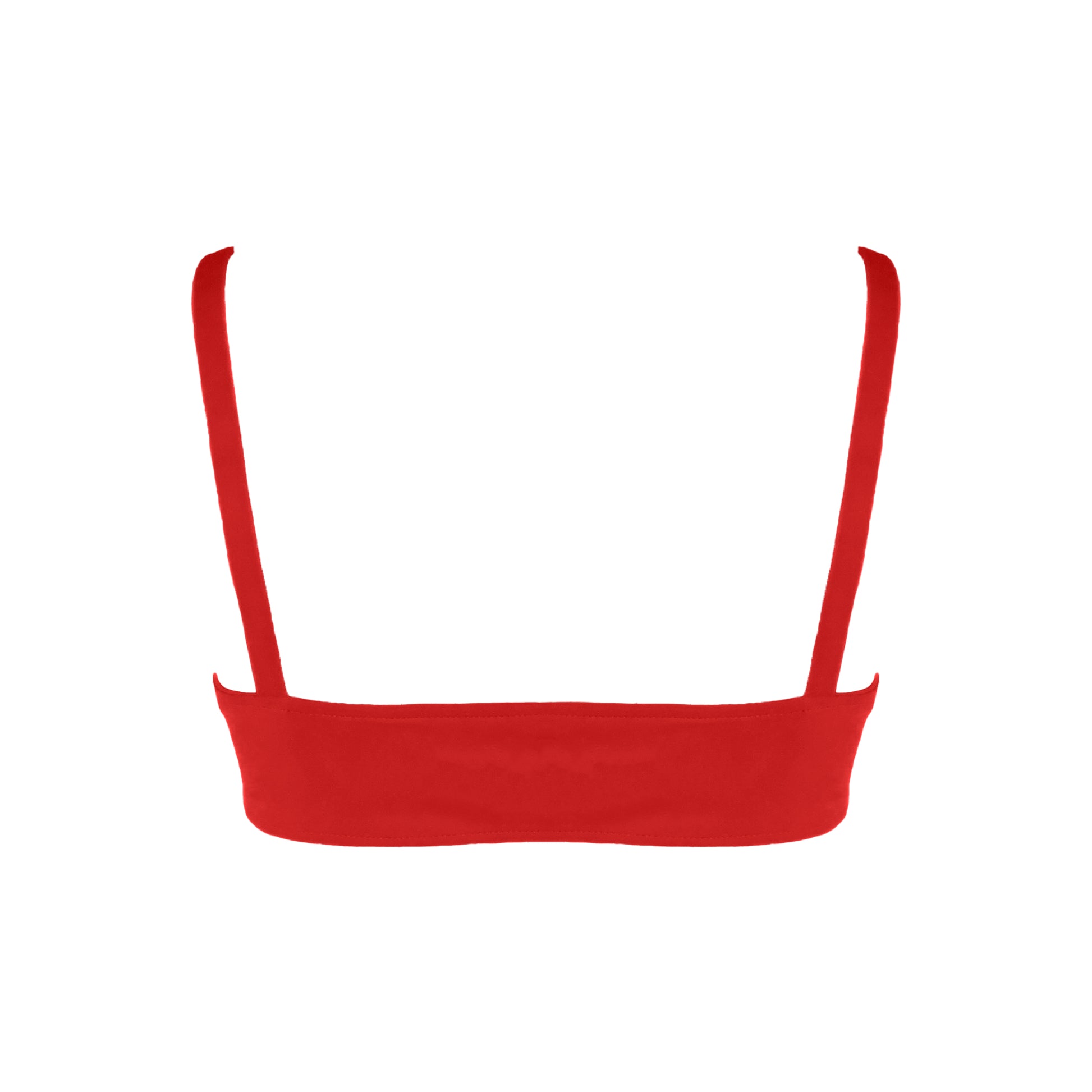 Back view of red Scoop neck bralette style bikini top.