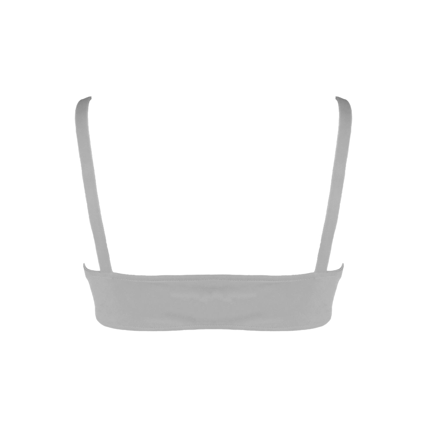 Back view of light grey Scoop neck bralette style bikini top.