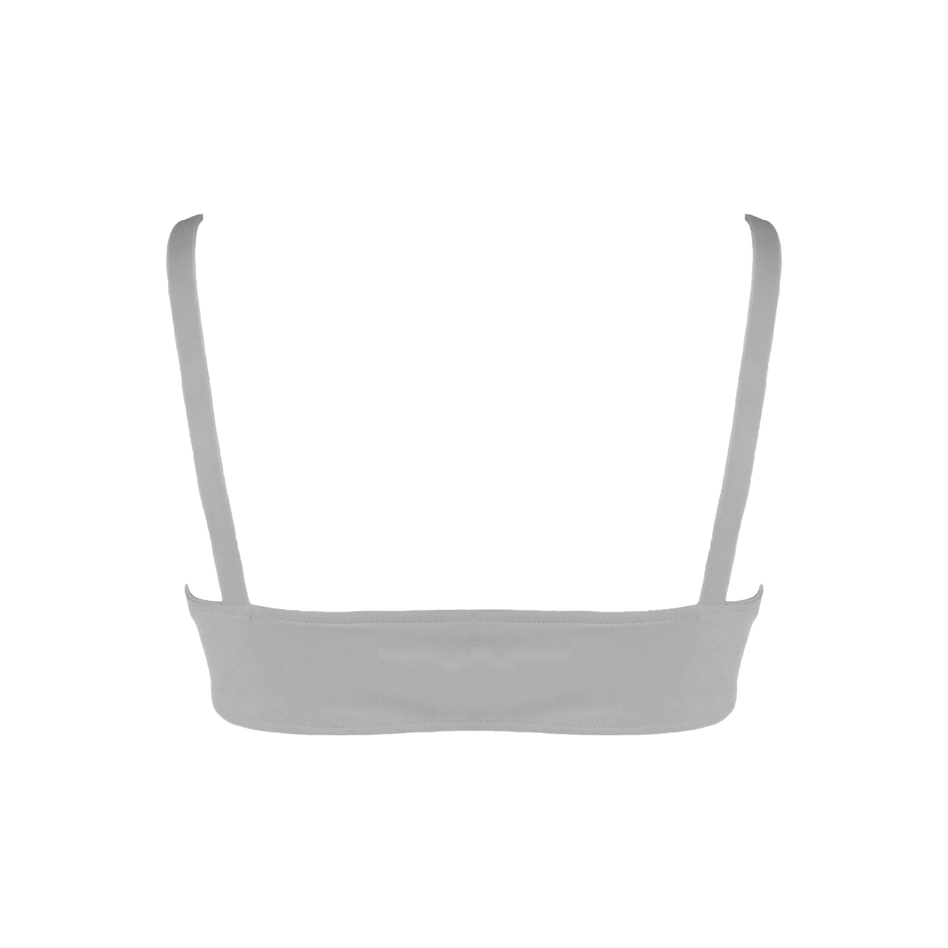Back view of light grey Scoop neck bralette style bikini top.