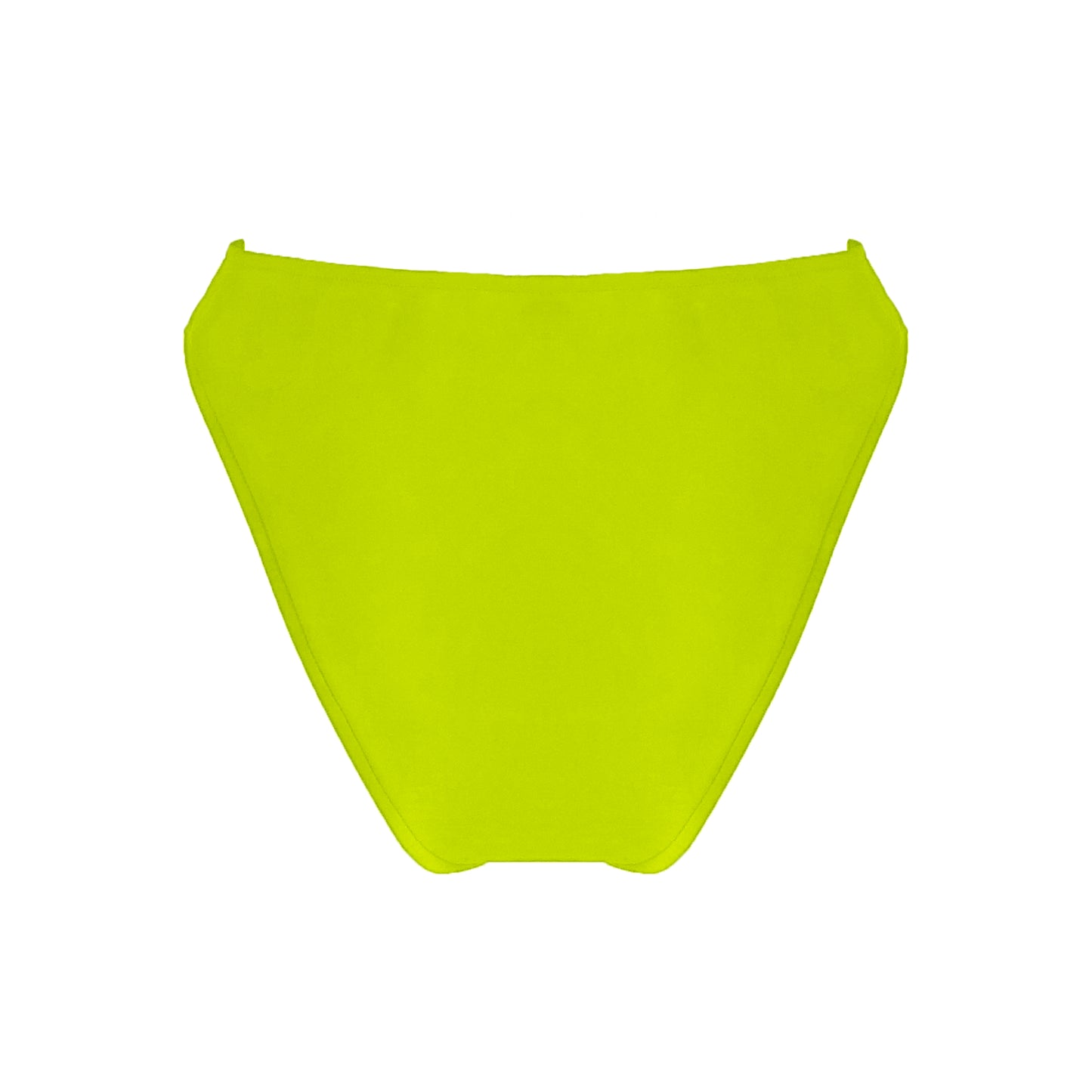 Back view of Bright yellow High waist bikini bottom with high cut legs and cheeky bum coverage.