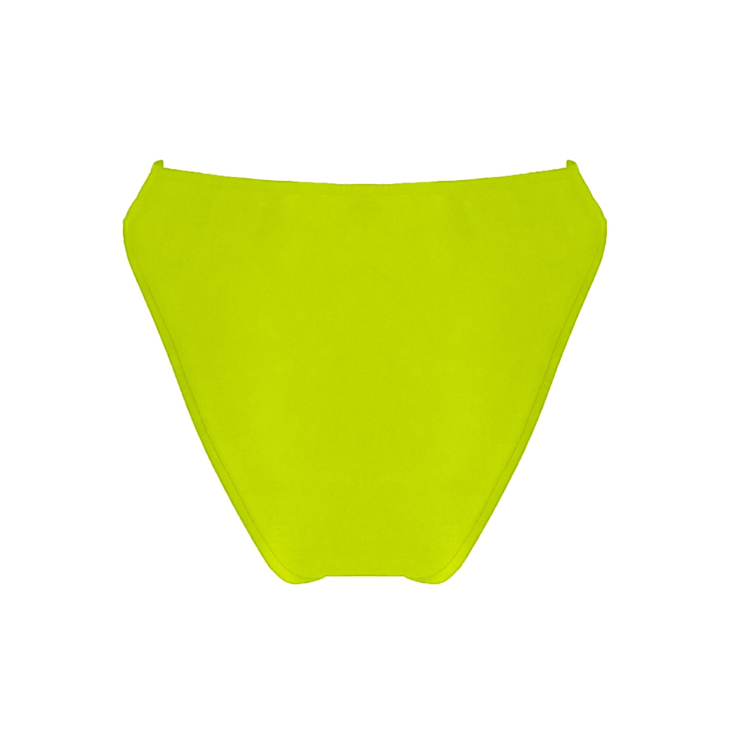 Back view of Bright yellow High waist bikini bottom with high cut legs and cheeky bum coverage.