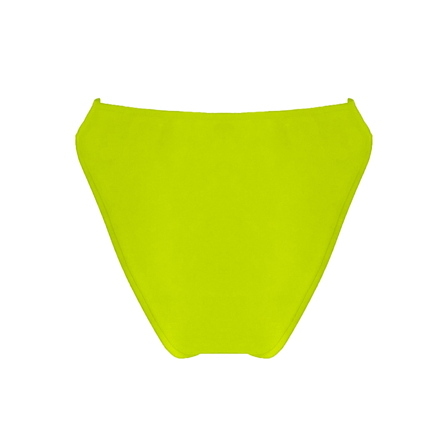 Back view of Bright yellow High waist bikini bottom with high cut legs and cheeky bum coverage.