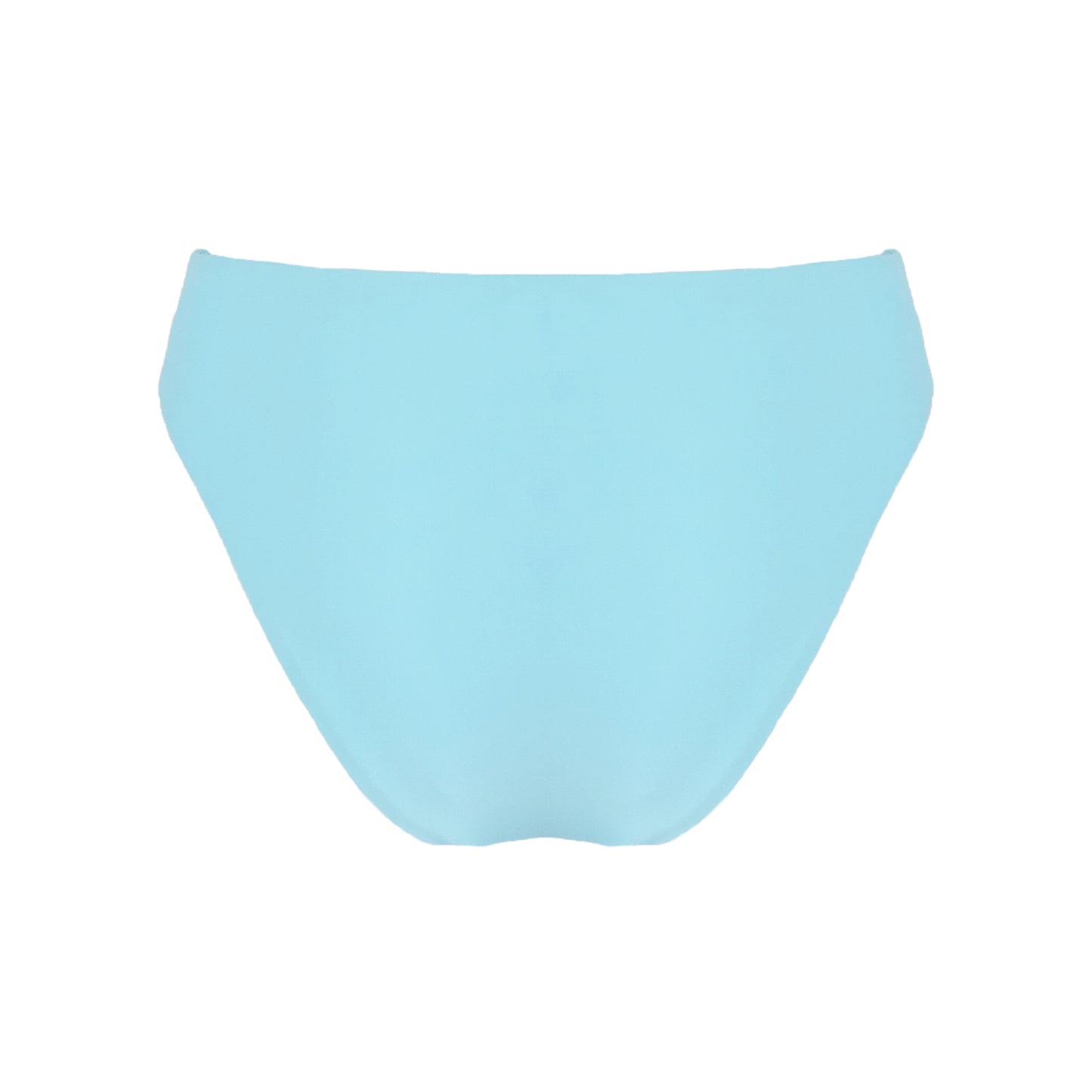 Back of ocean blue high waist cheeky bikini bottom with high cut legs, shapewear benefits, and full bum coverage.