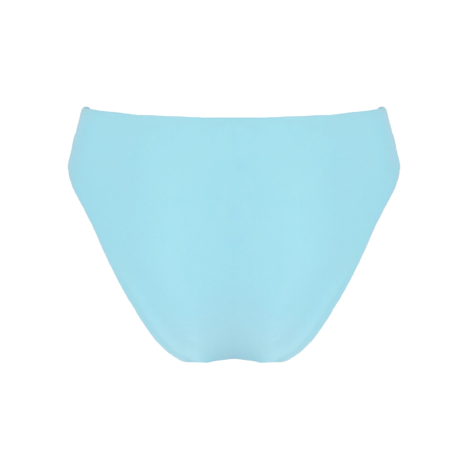 Back of ocean blue high waist cheeky bikini bottom with high cut legs, shapewear benefits, and full bum coverage.