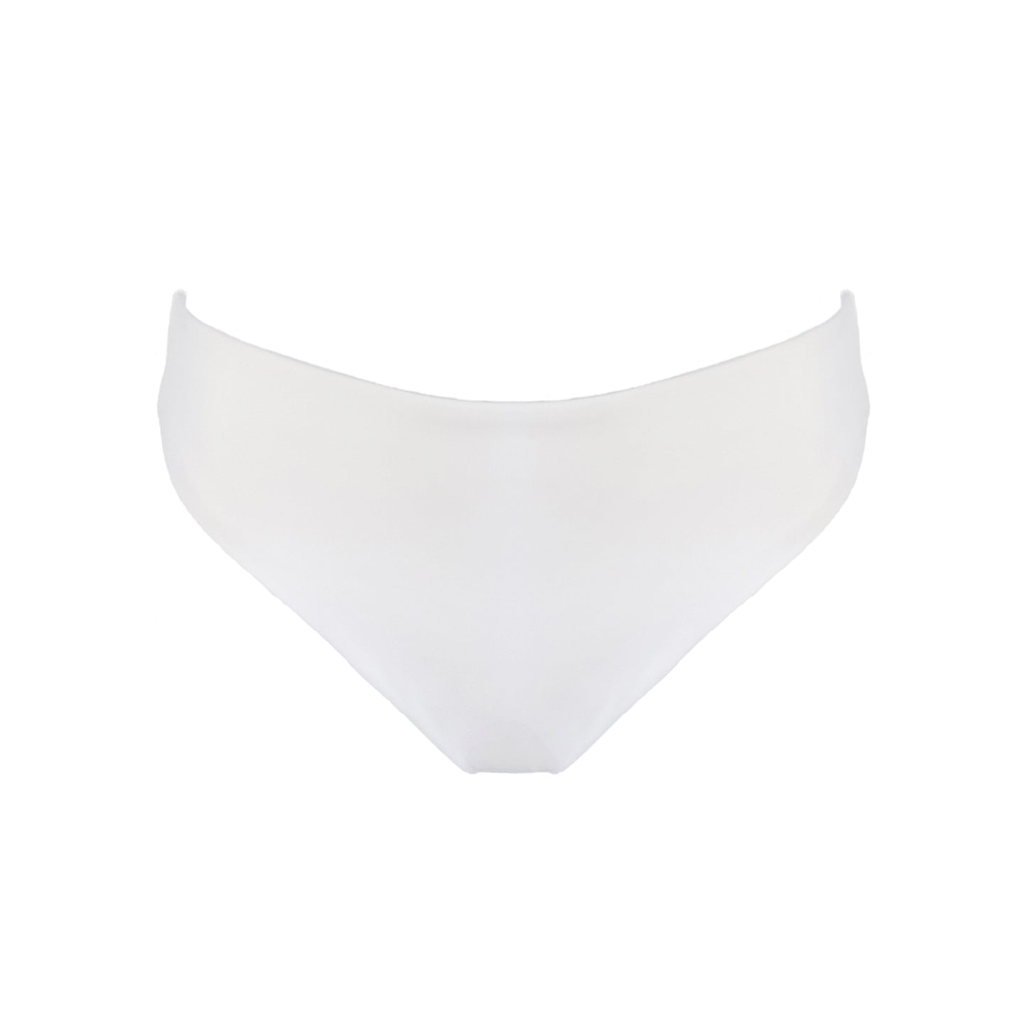 White high waist cheeky bikini bottom with high cut legs, shapewear benefits, and full bum coverage.