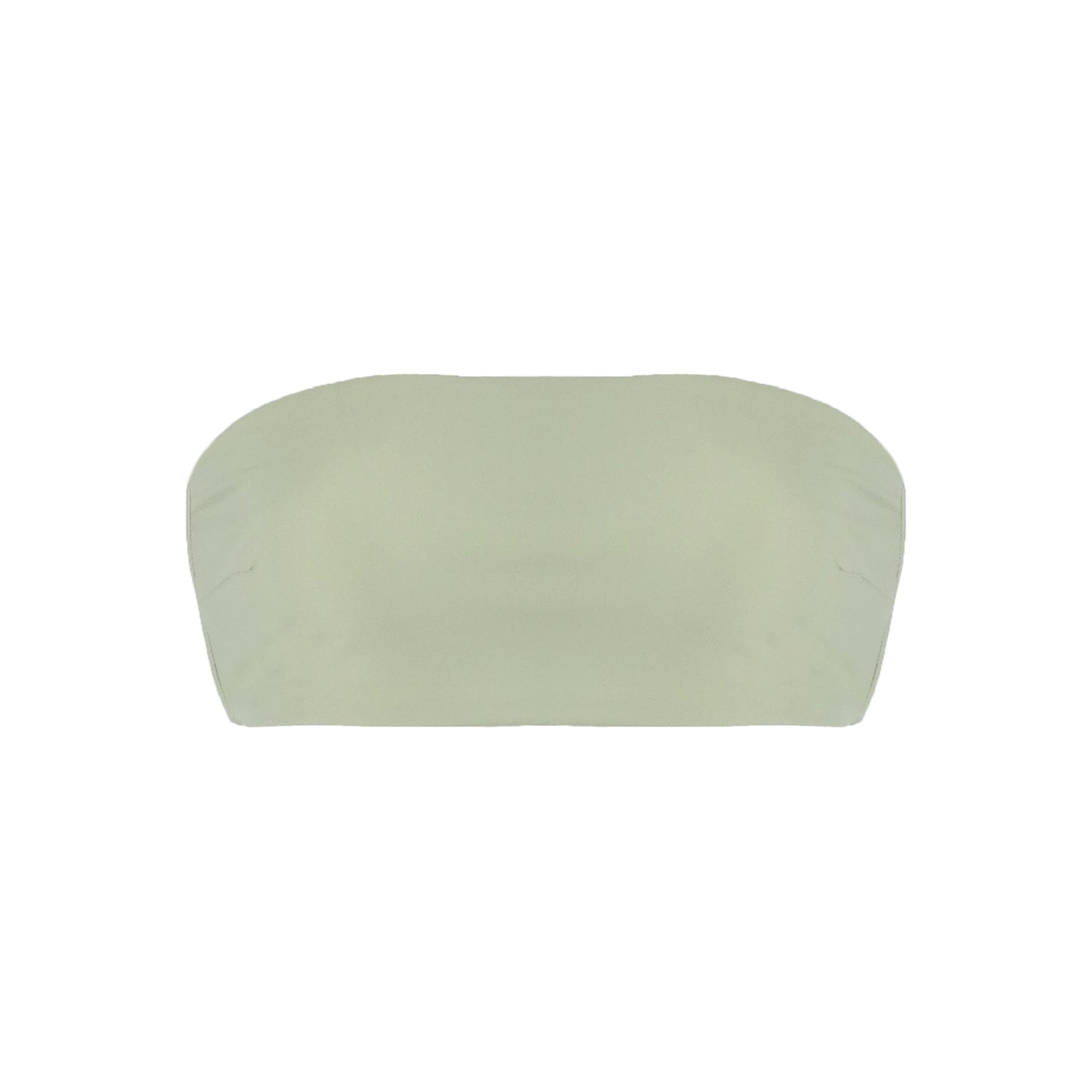 Sage green strapless bikini top with an adjustable tie back closure.
